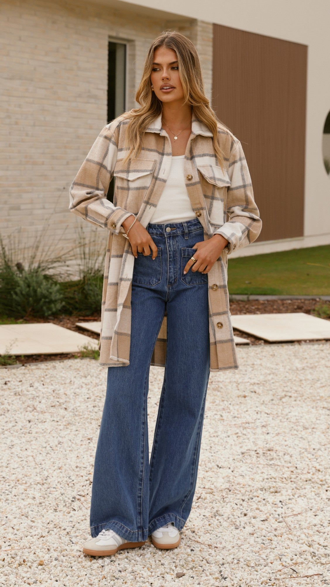 Saskia Jacket - Beige/Cream Check - Billy J
