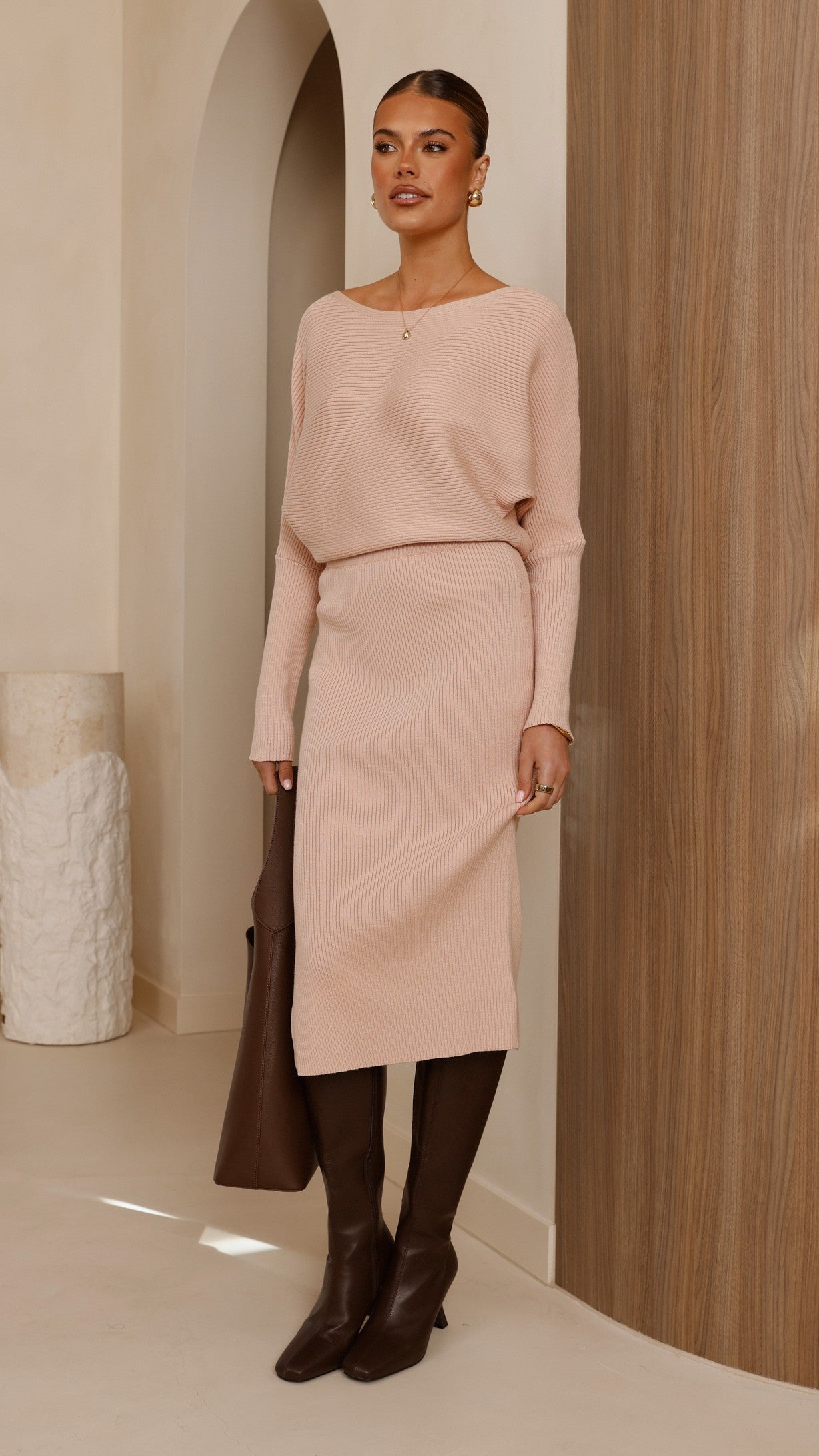 Iluka Knit Midi Skirt - Camel - Billy J