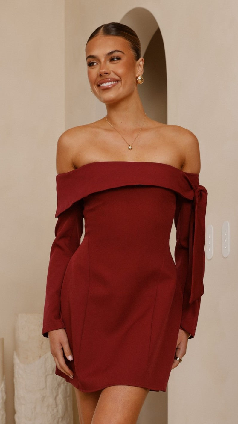 Halen Long Sleeve Mini Dress - Wine - Billy J