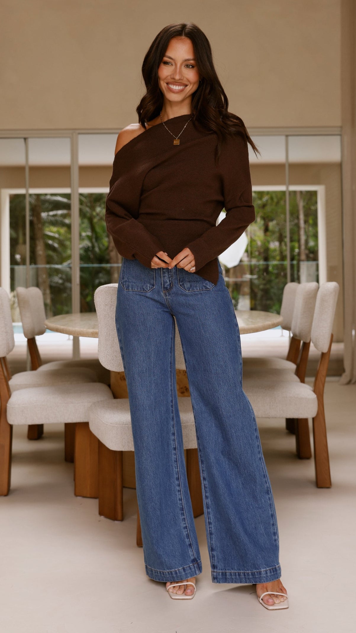 Eleora Long Sleeve Asymmetrical Top - Brown - Billy J