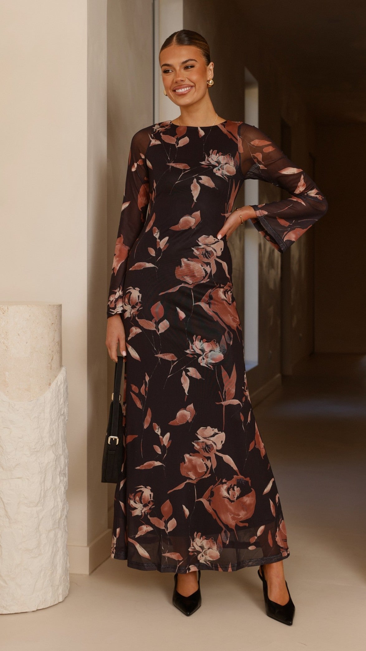 Koah Long Sleeve Maxi Dress - Flower Print - Billy J