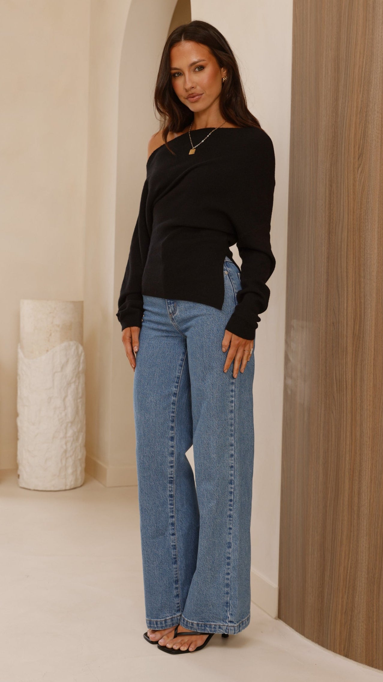 Eleora Long Sleeve Asymmetrical Top - Black - Billy J