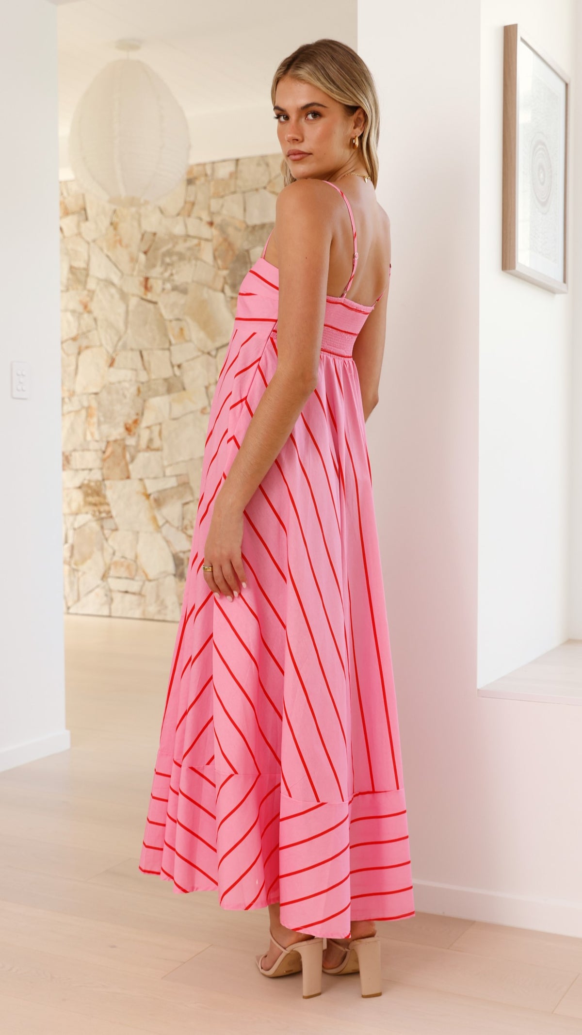 Kaethe Maxi Dress - Pink / Red Stripe - Billy J