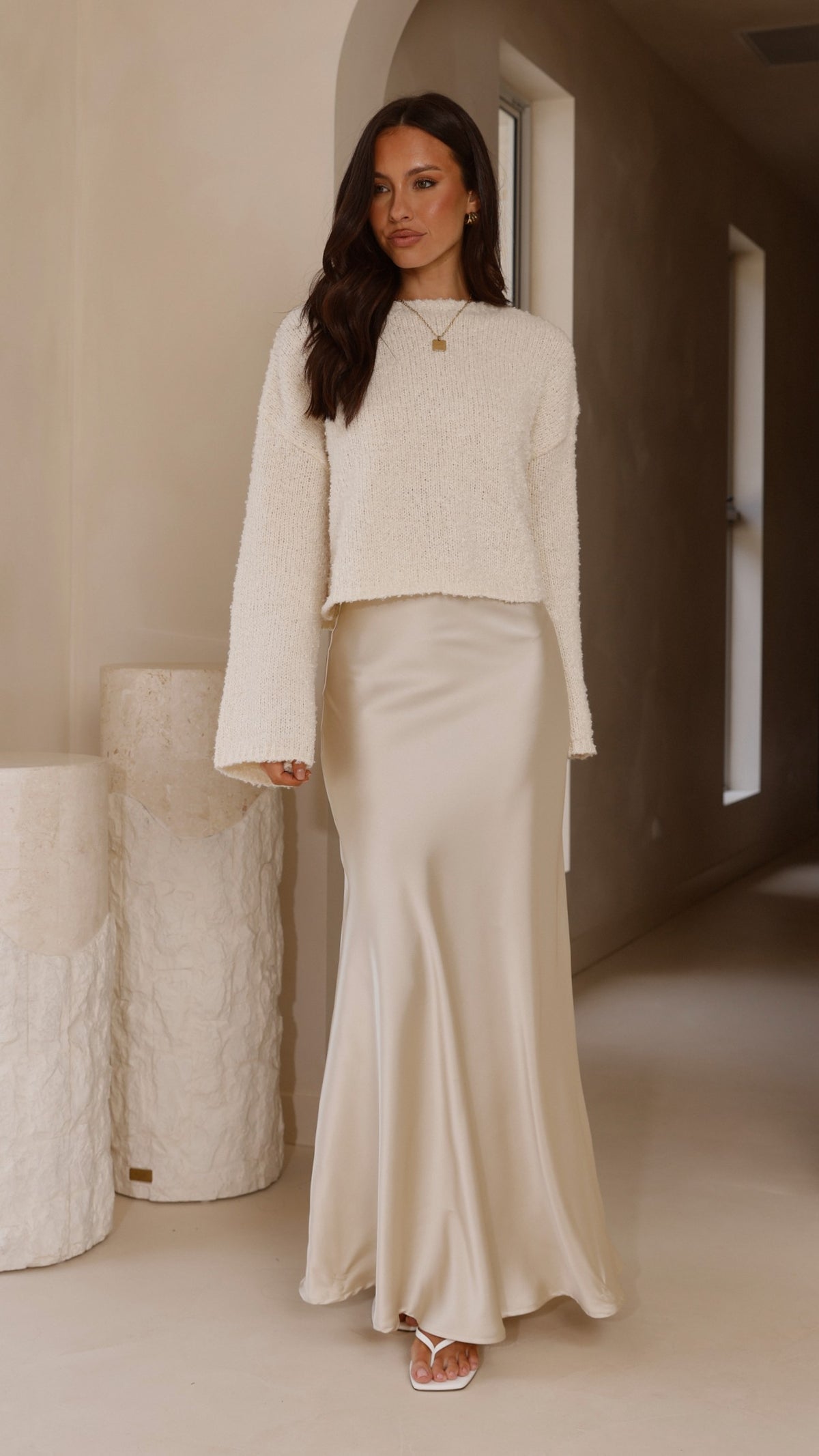 Zala Cropped Knit Sweater - Cream - Billy J