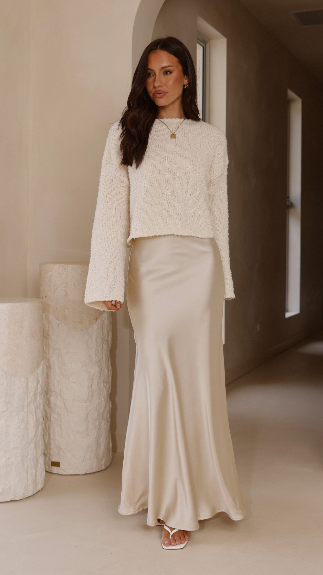Zala Cropped Knit Sweater - Cream - Billy J