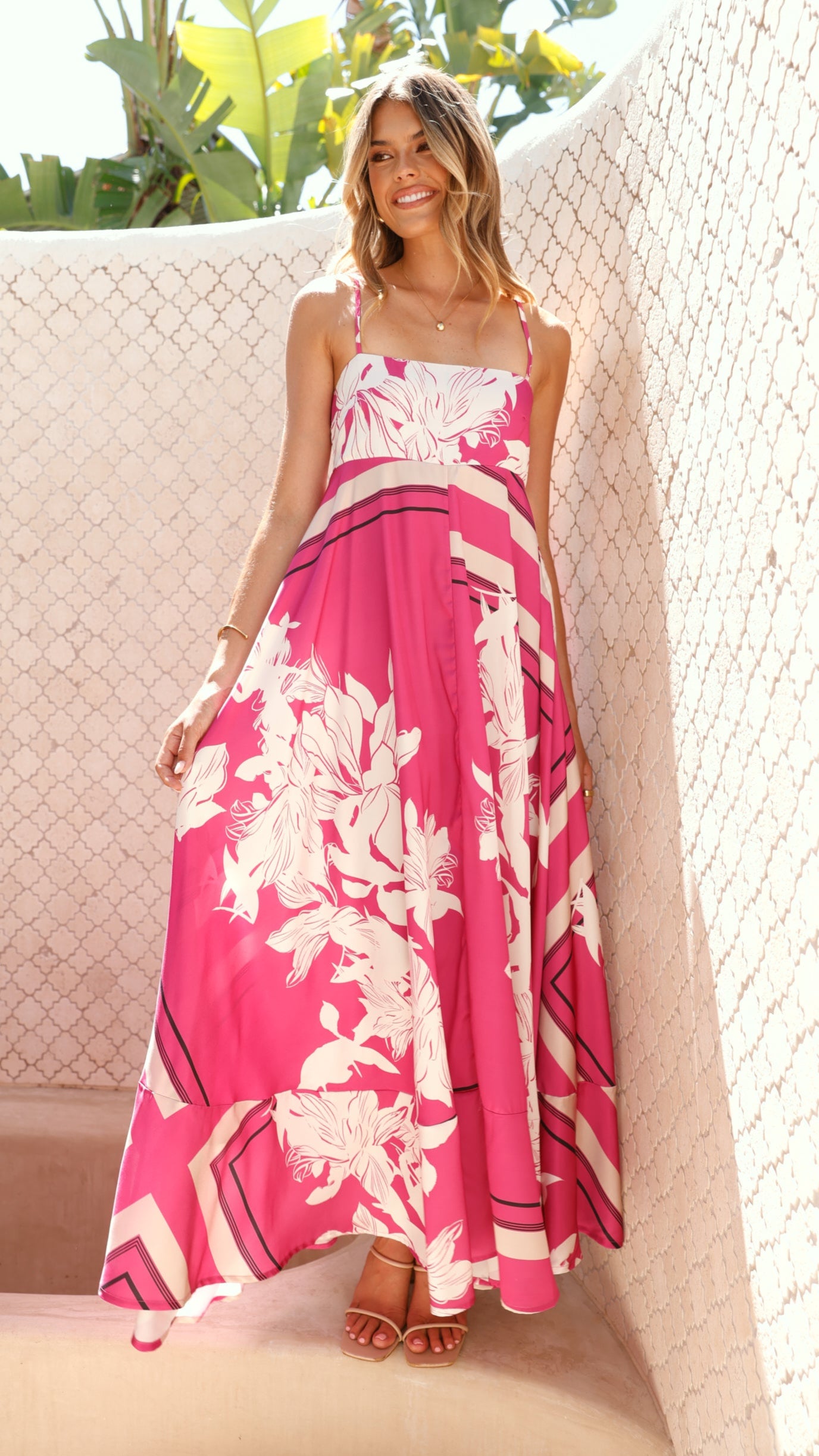 Kaethe Maxi Dress - Hot Pink Print - Billy J