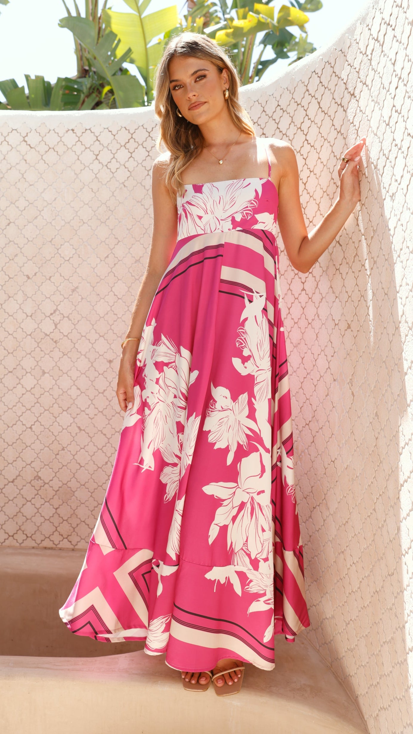 Kaethe Maxi Dress - Hot Pink Print - Billy J