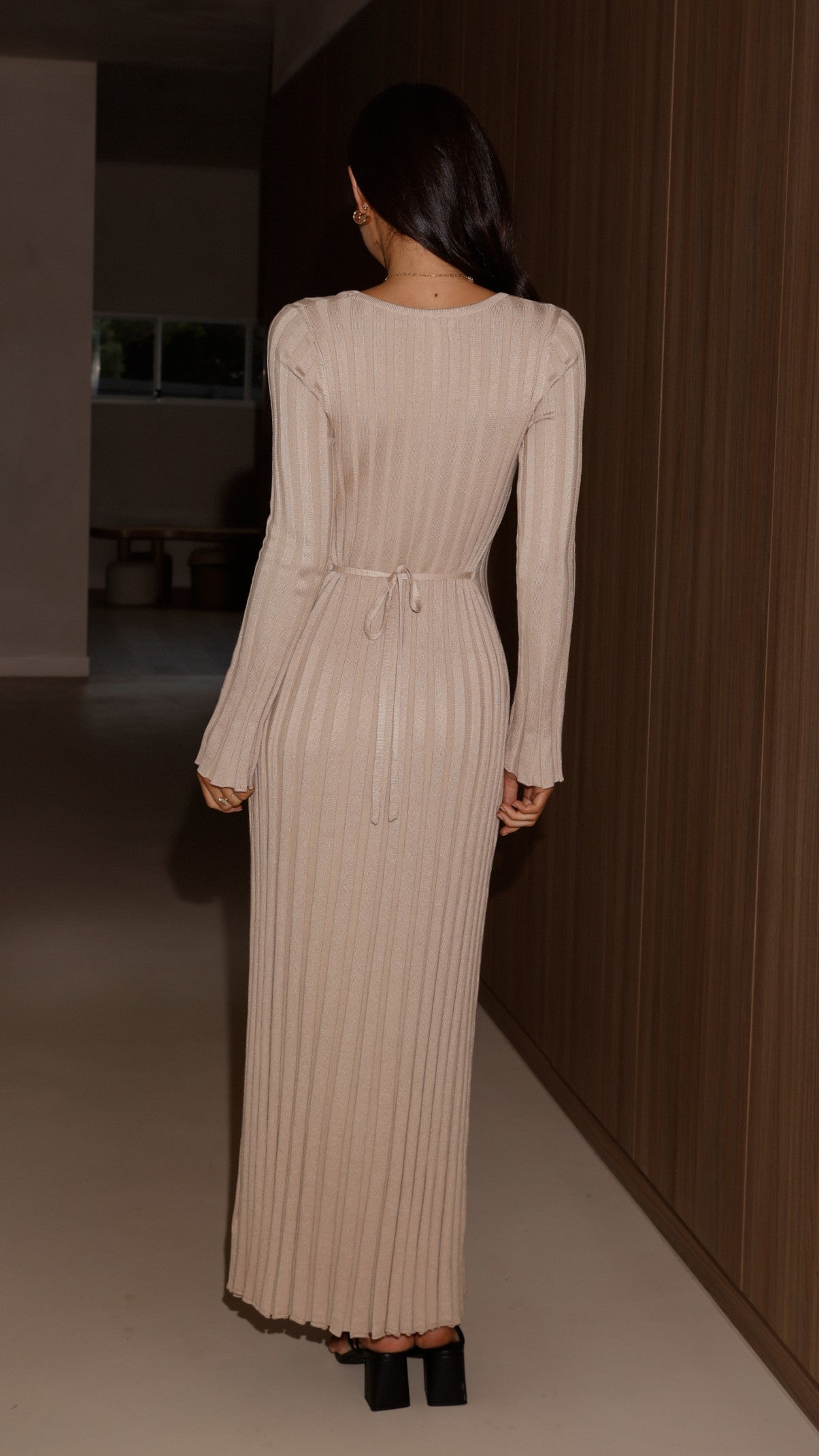 Cyra Long Sleeve Maxi Dress - Beige - Billy J