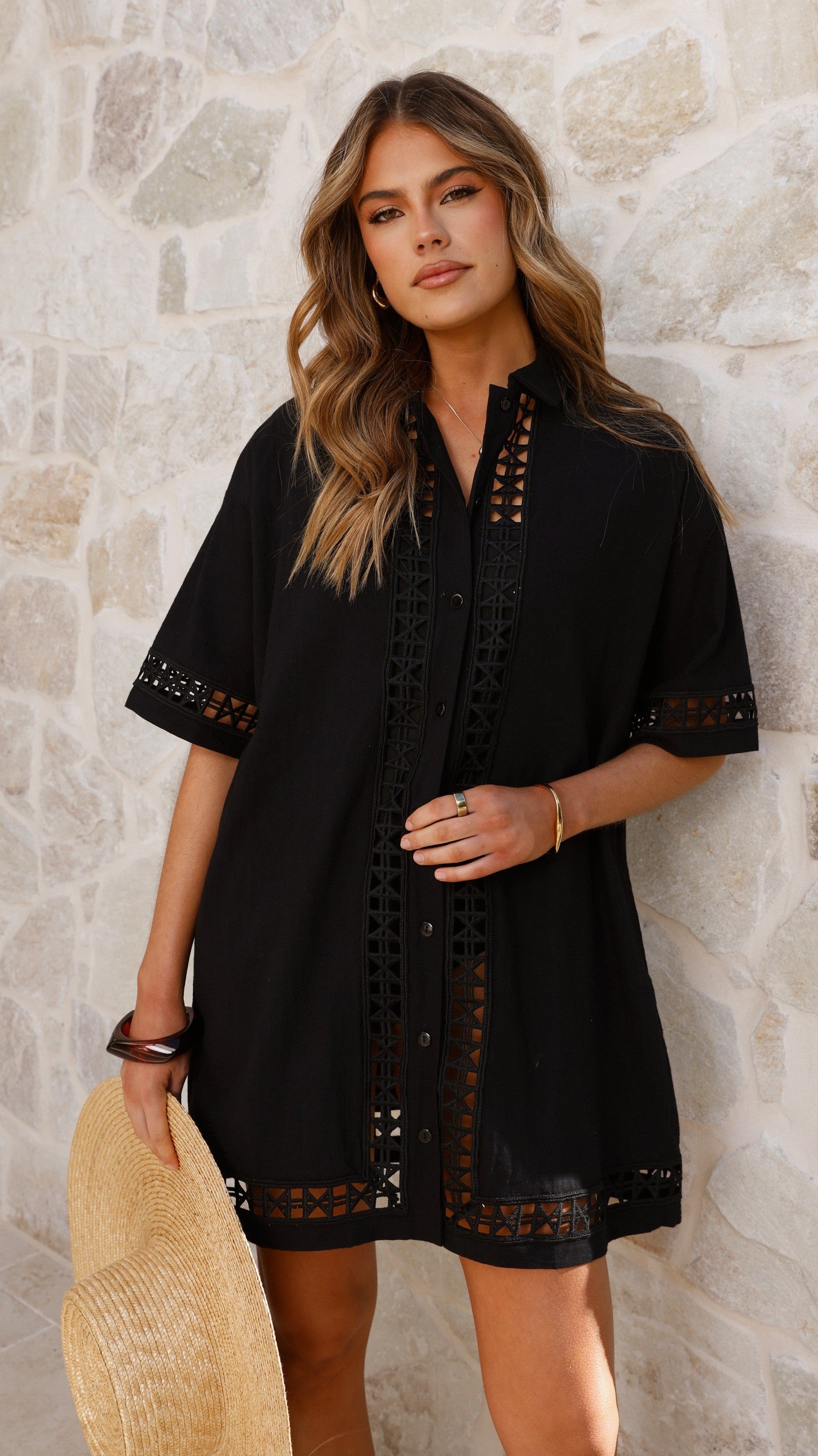 Halia Mini Shirt Dress - Black - Billy J