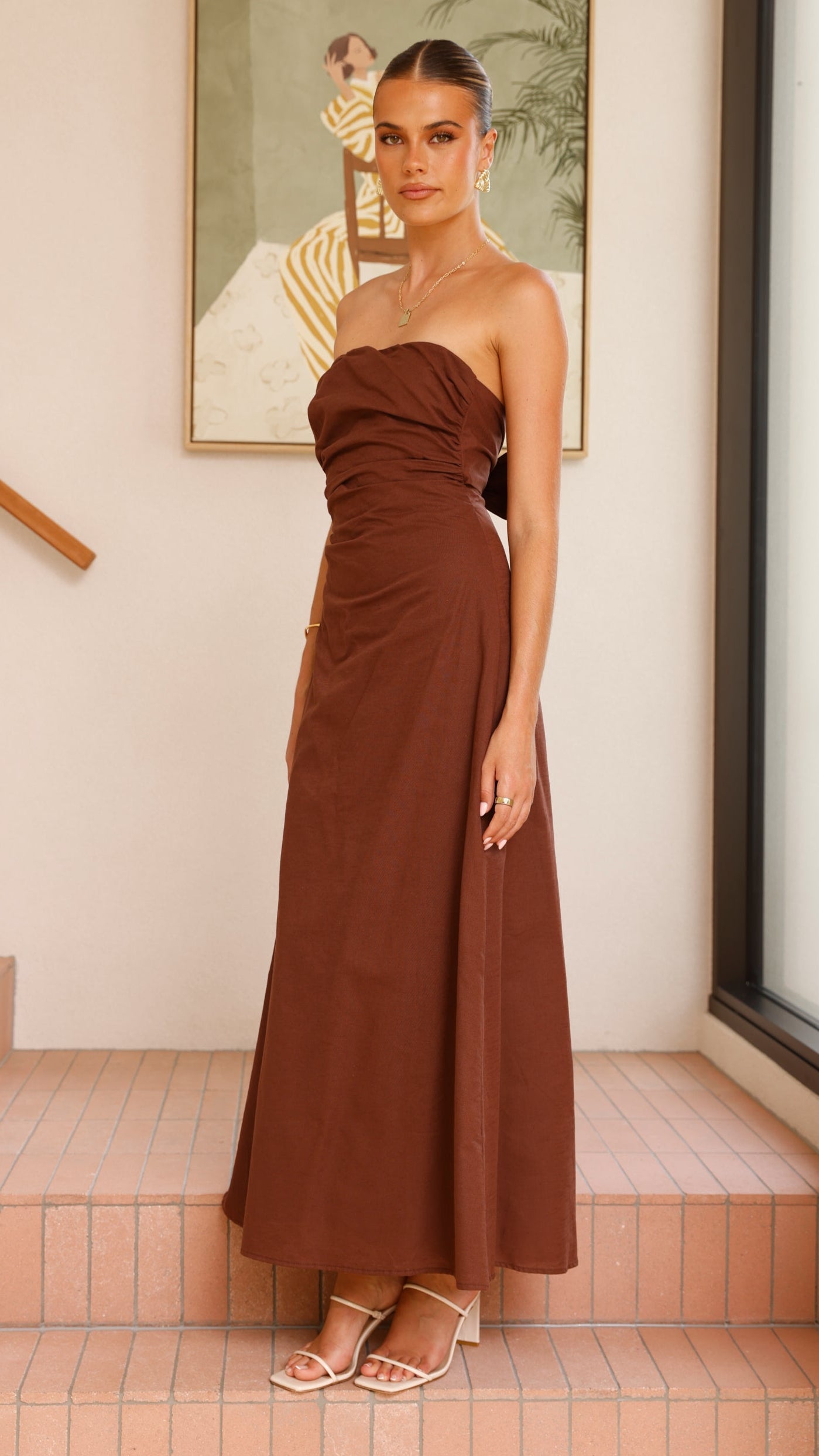 Bolivia Strapless Maxi Dress - Chocolate - Billy J