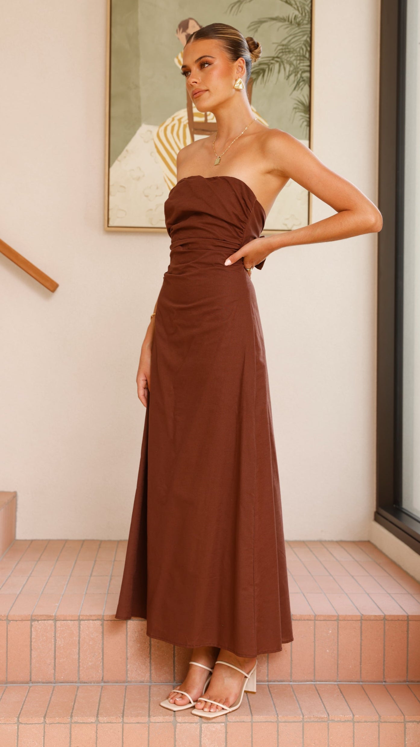Bolivia Strapless Maxi Dress - Chocolate - Billy J