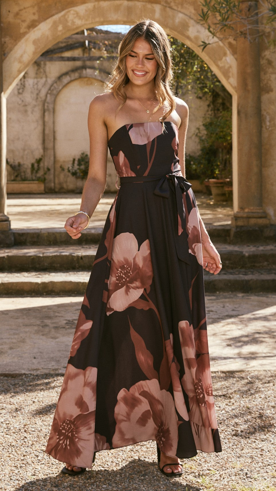 Carson Maxi Dress - Black/Wine Floral - Billy J