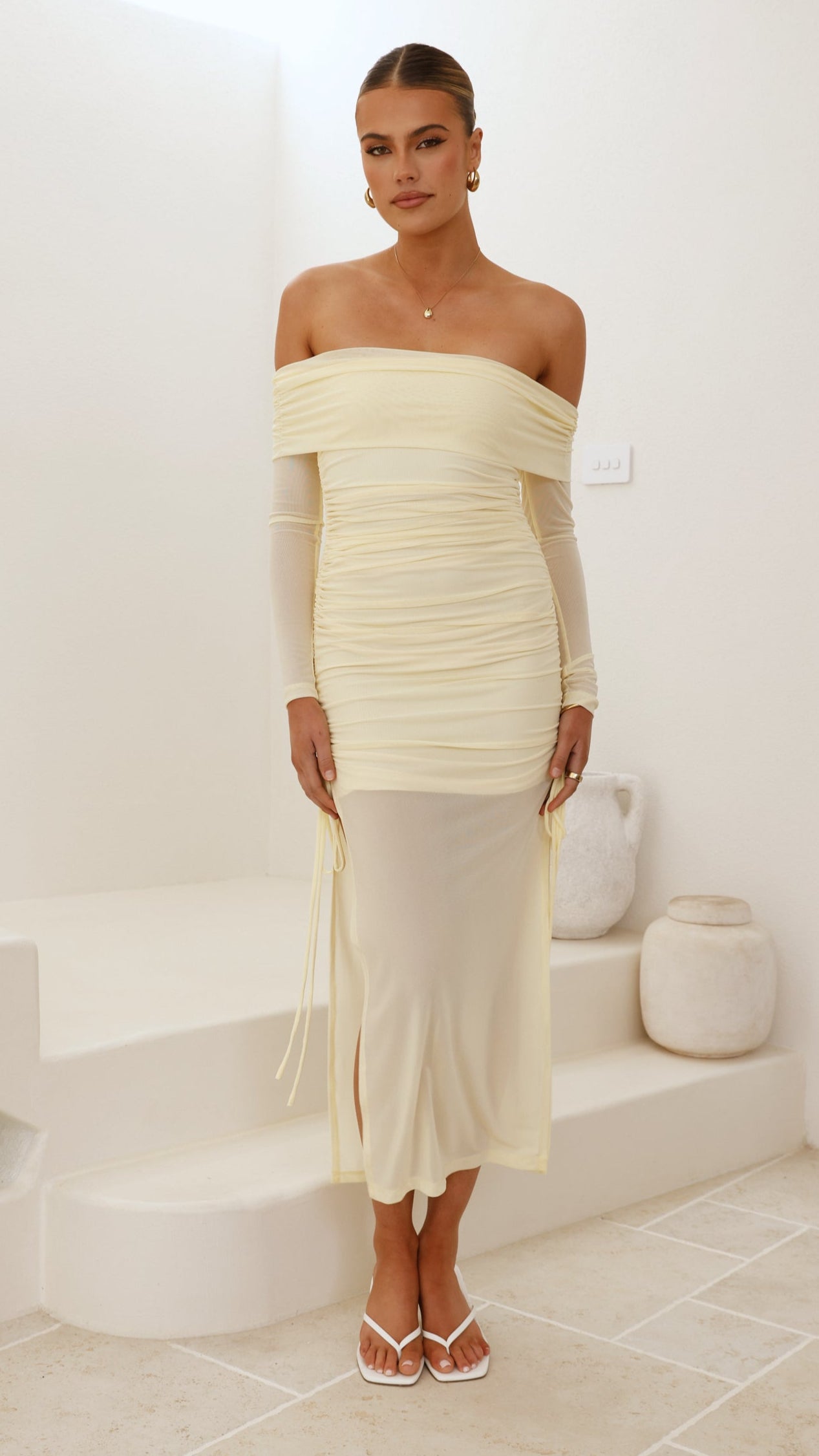 Isadora Off Shoulder Maxi Dress - Yellow - Billy J