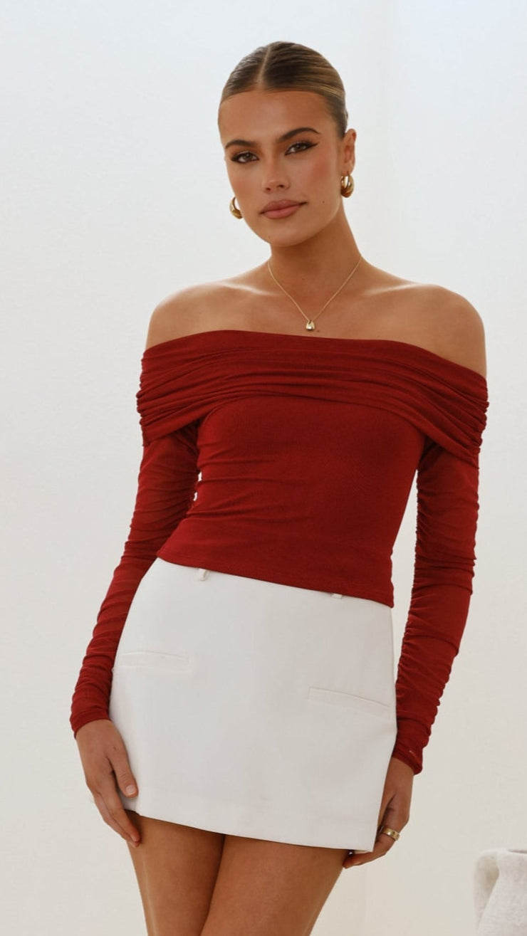 Isadora Off Shoulder Top - Wine - Billy J
