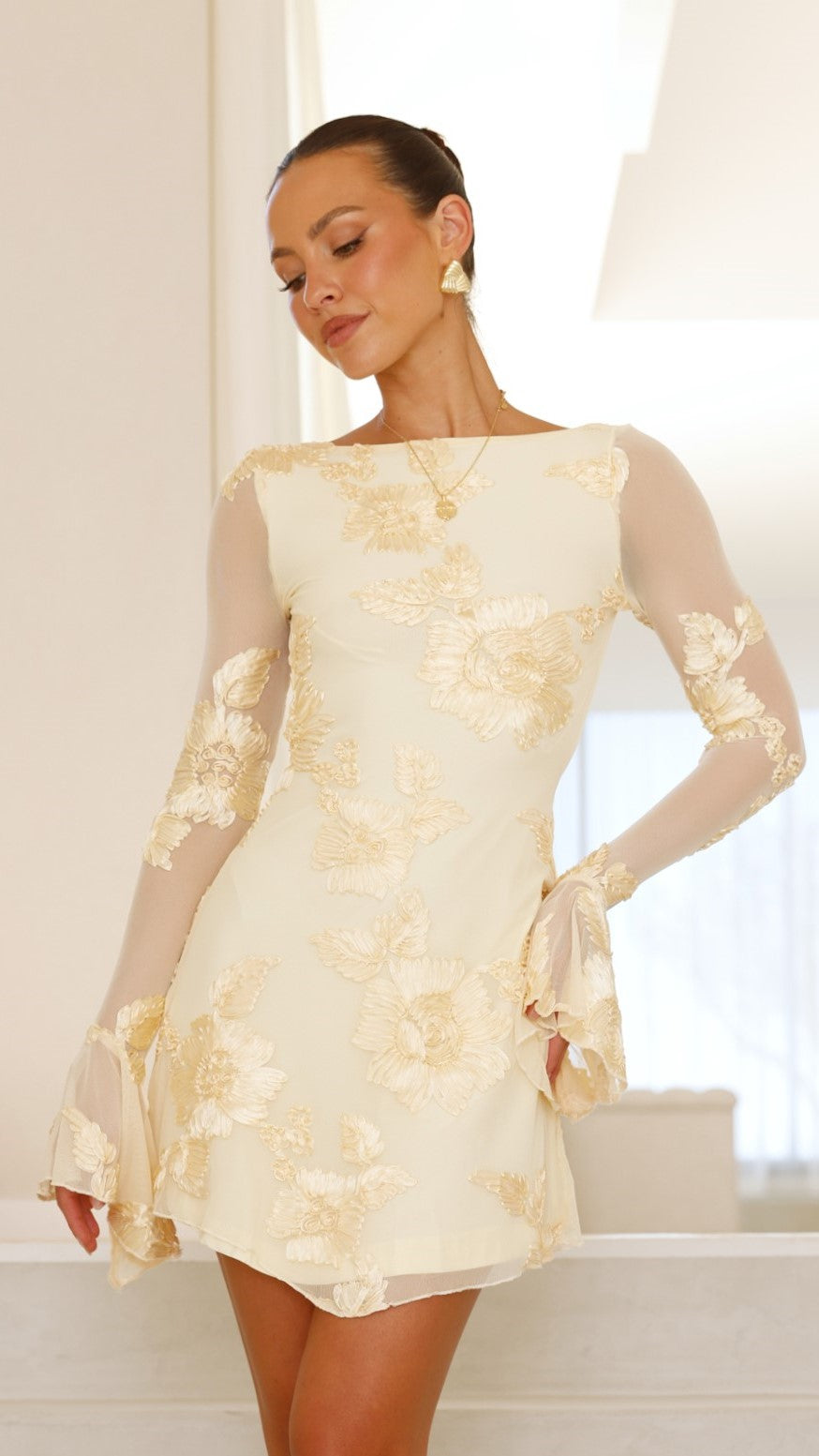 billy j long sleeve dress 4 / Champagne