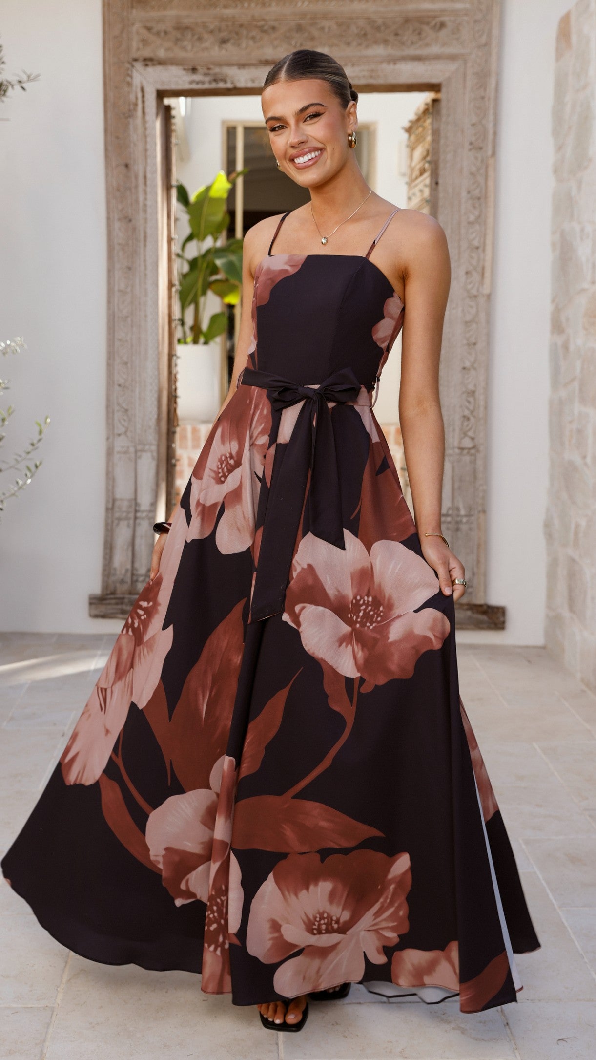 Carson Maxi Dress - Black/Wine Floral - Billy J