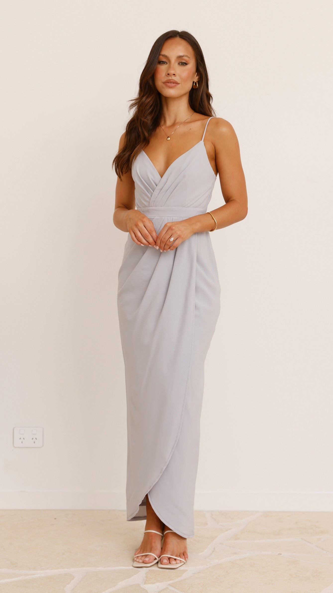 Charlotte Draped Maxi Dress - Silver - Billy J