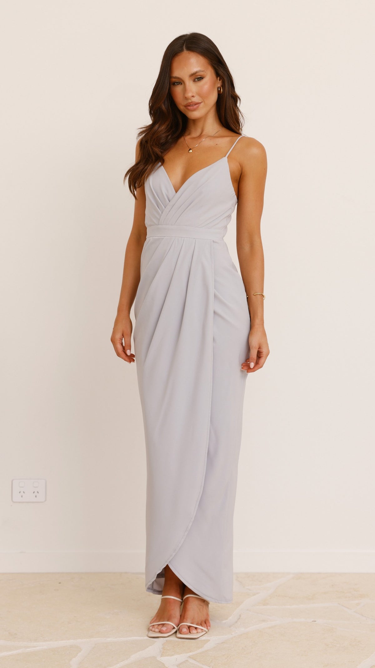 Charlotte Draped Maxi Dress - Silver - Billy J