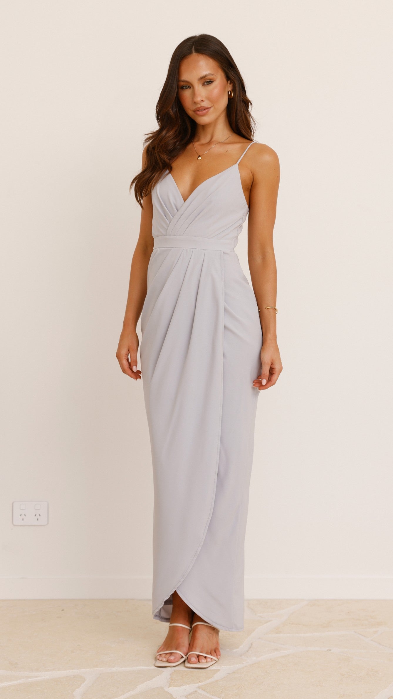 Charlotte Draped Maxi Dress - Silver - Billy J