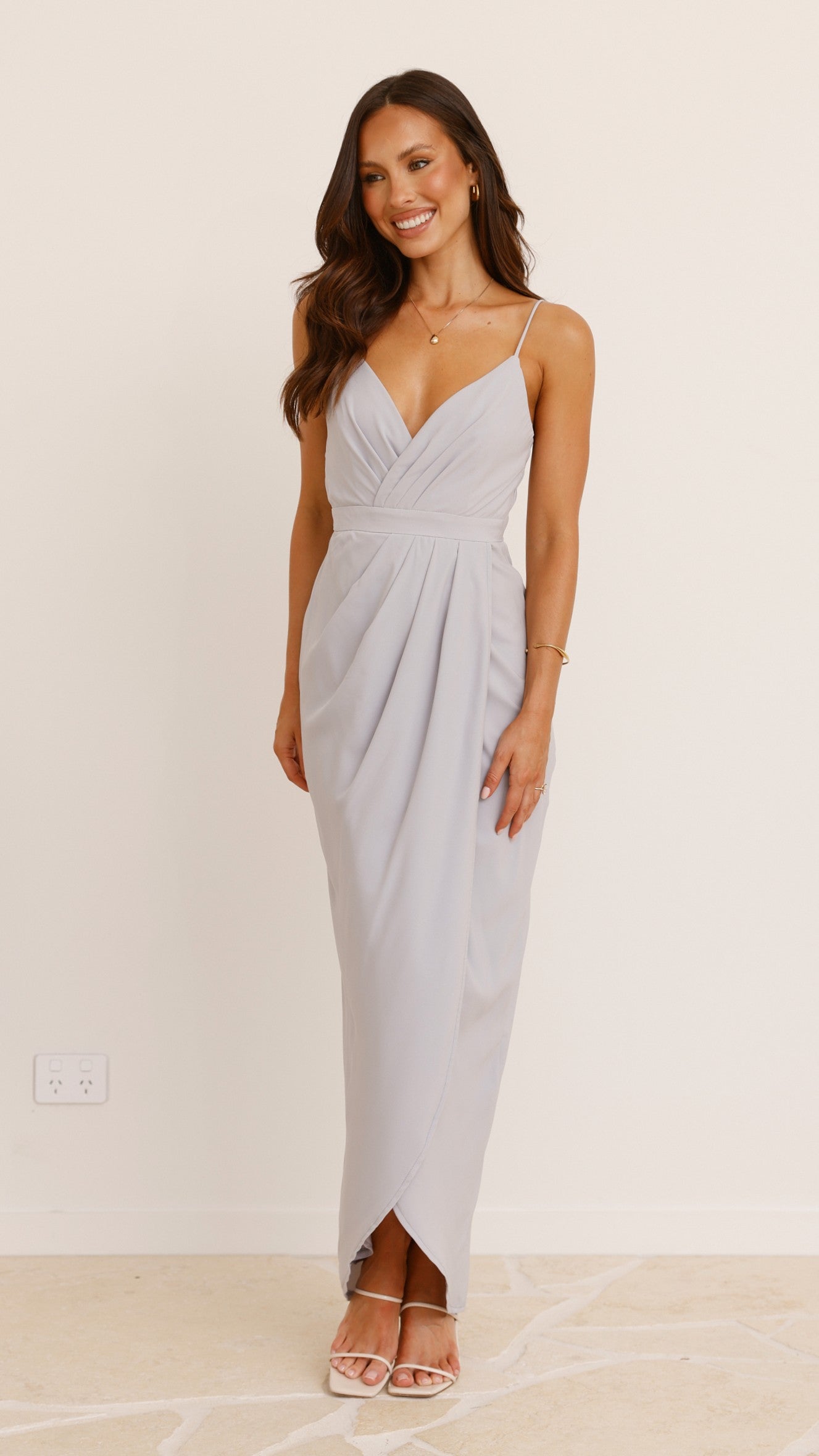 Charlotte Draped Maxi Dress - Silver - Billy J
