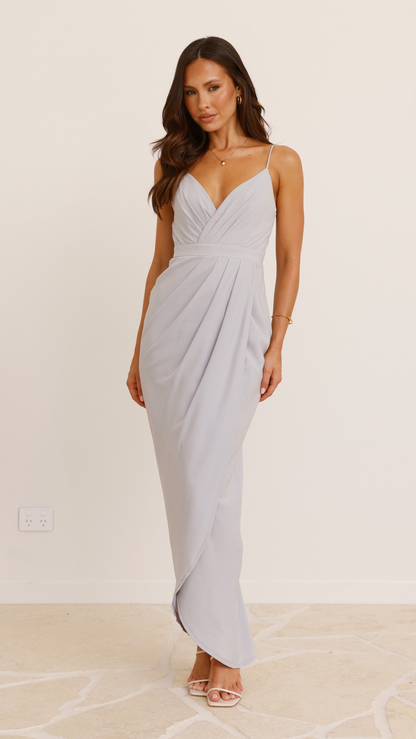 Charlotte Draped Maxi Dress - Silver - Billy J