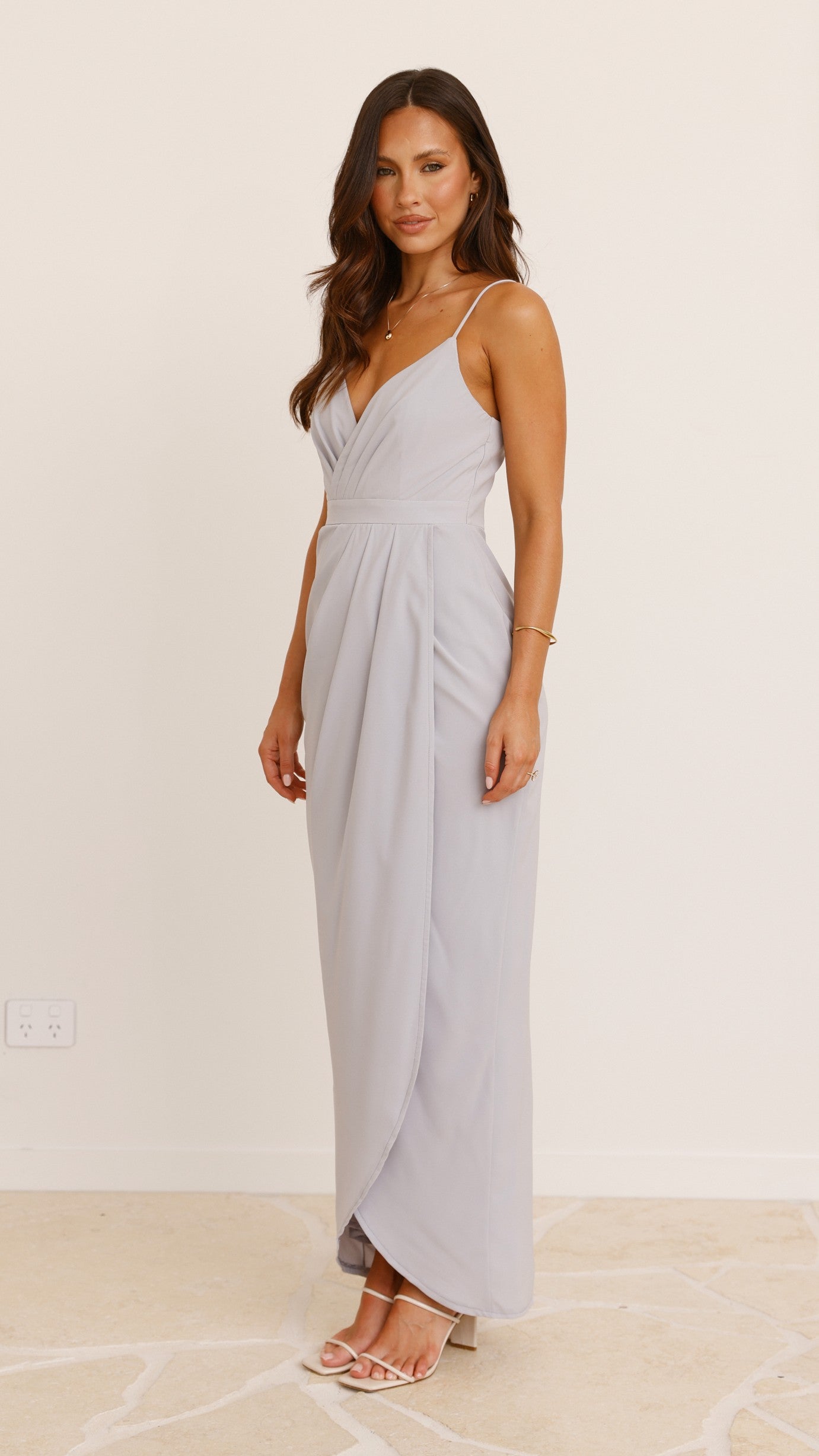 Charlotte Draped Maxi Dress - Silver - Billy J