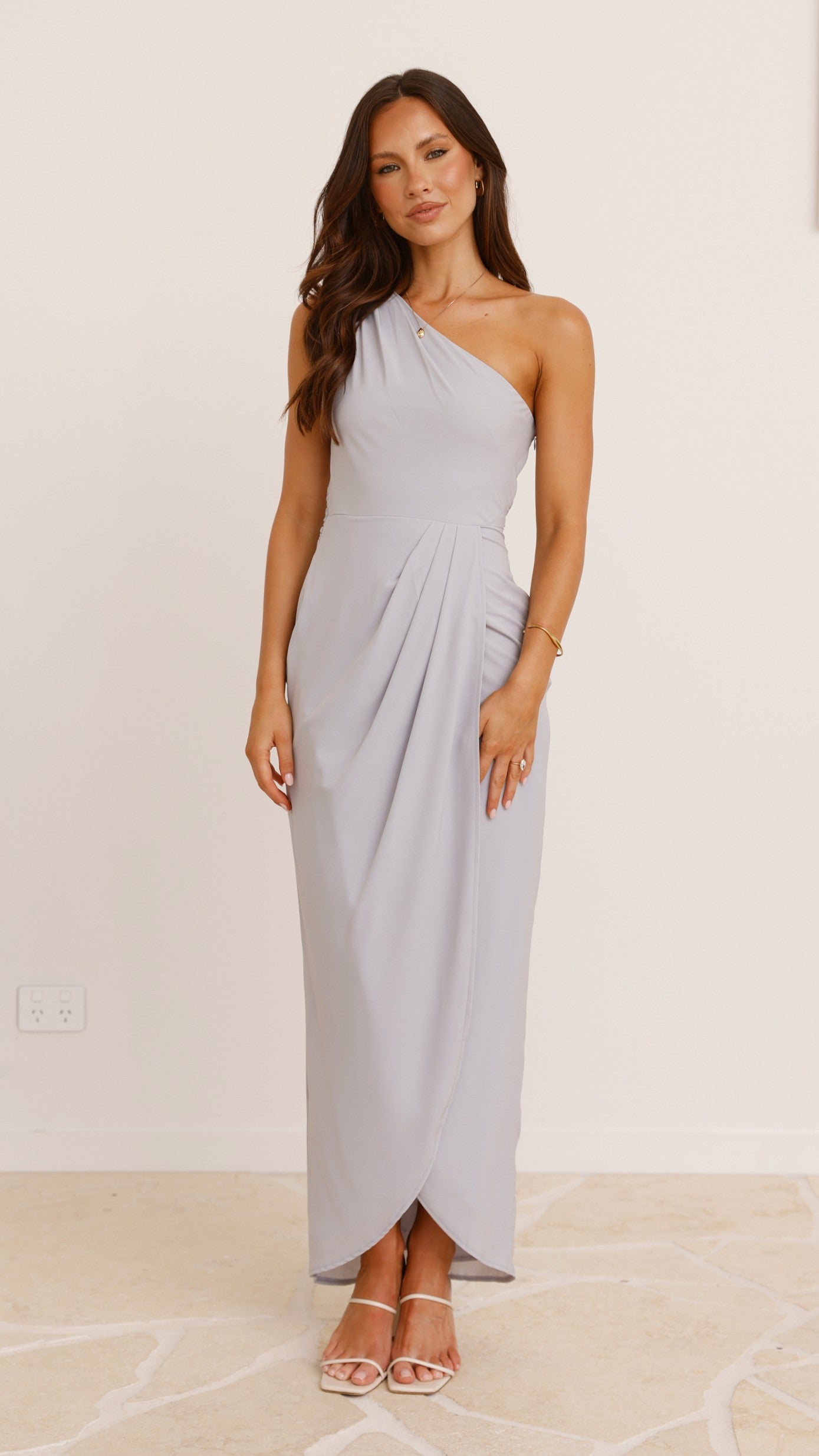 Clara One Shoulder Maxi Dress - Silver - Billy J