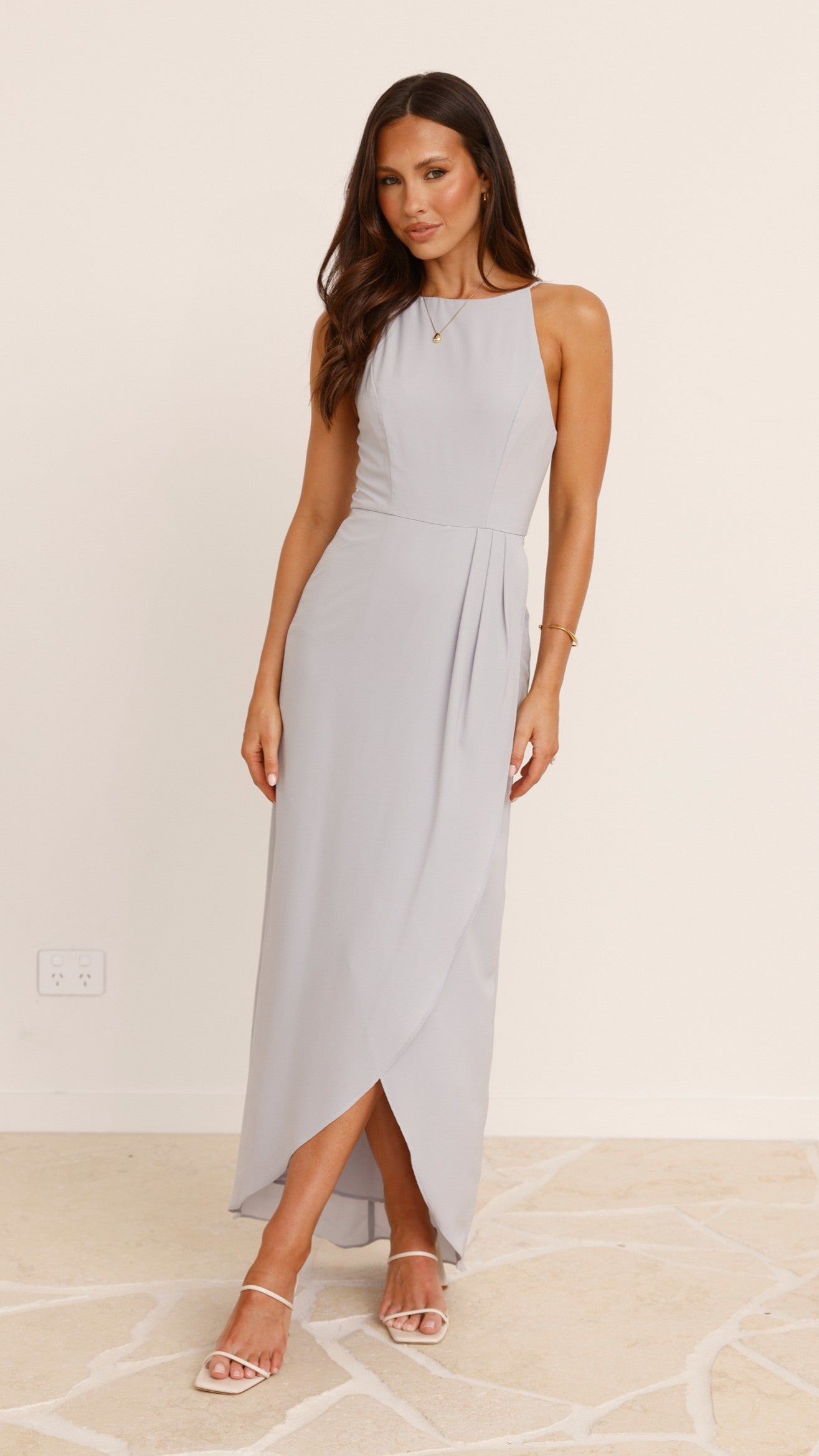 Genevieve Boat Neck Maxi Dress - Silver - Billy J