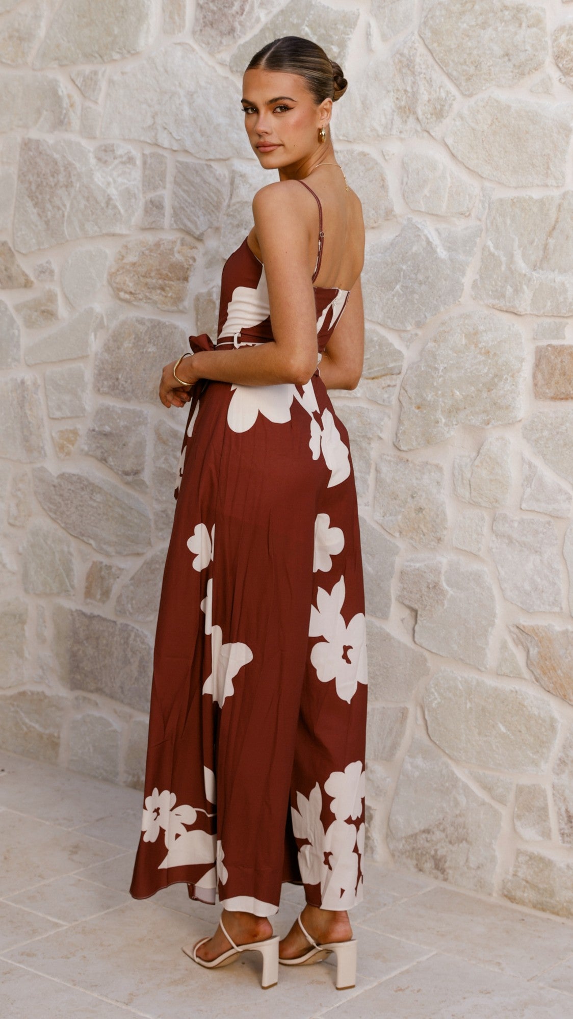 Carson Front Split Strapless Jumpsuit - Merlot Floral - Billy J
