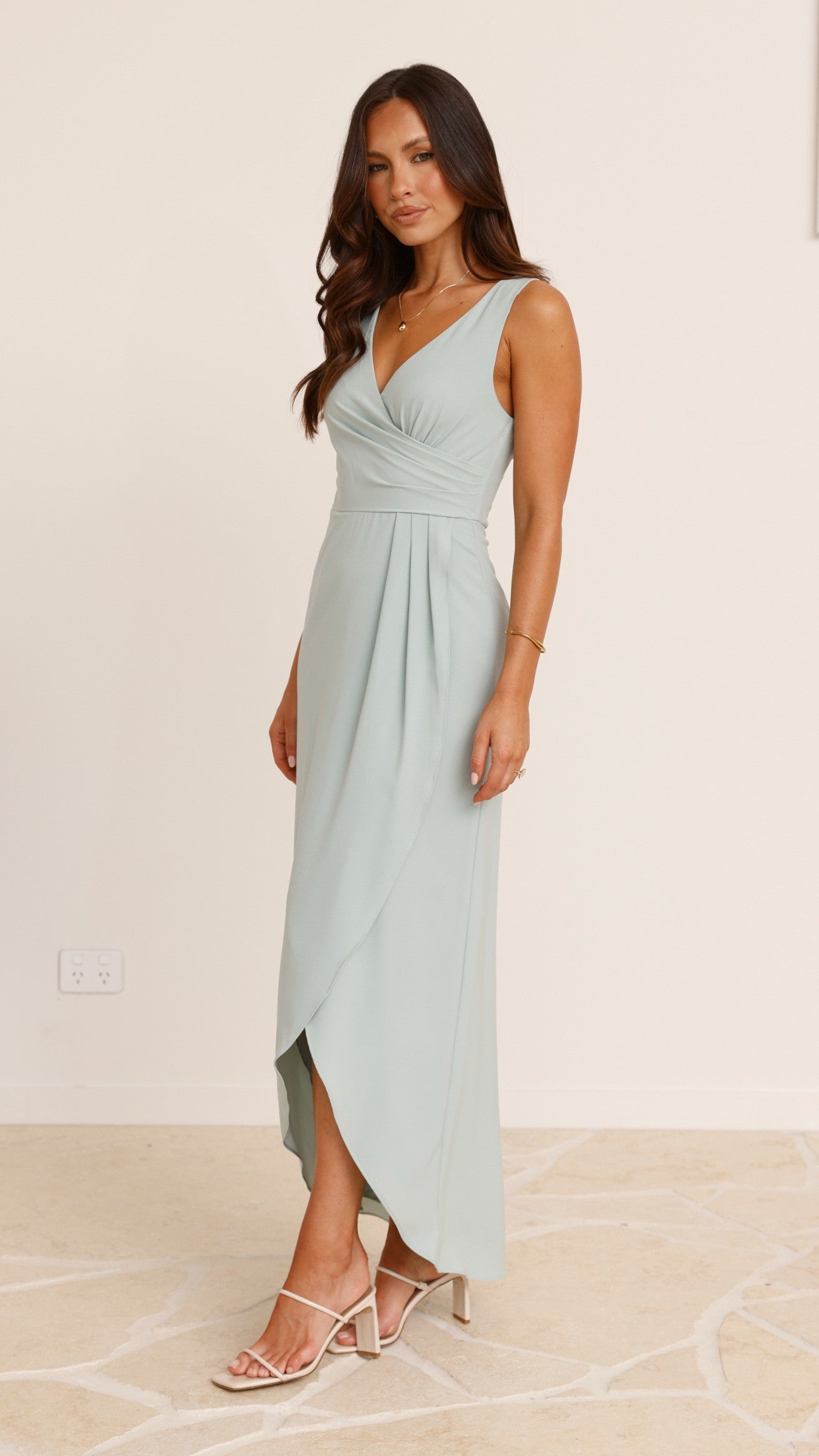 Pamela V Neck Maxi Dress - Sage - Billy J