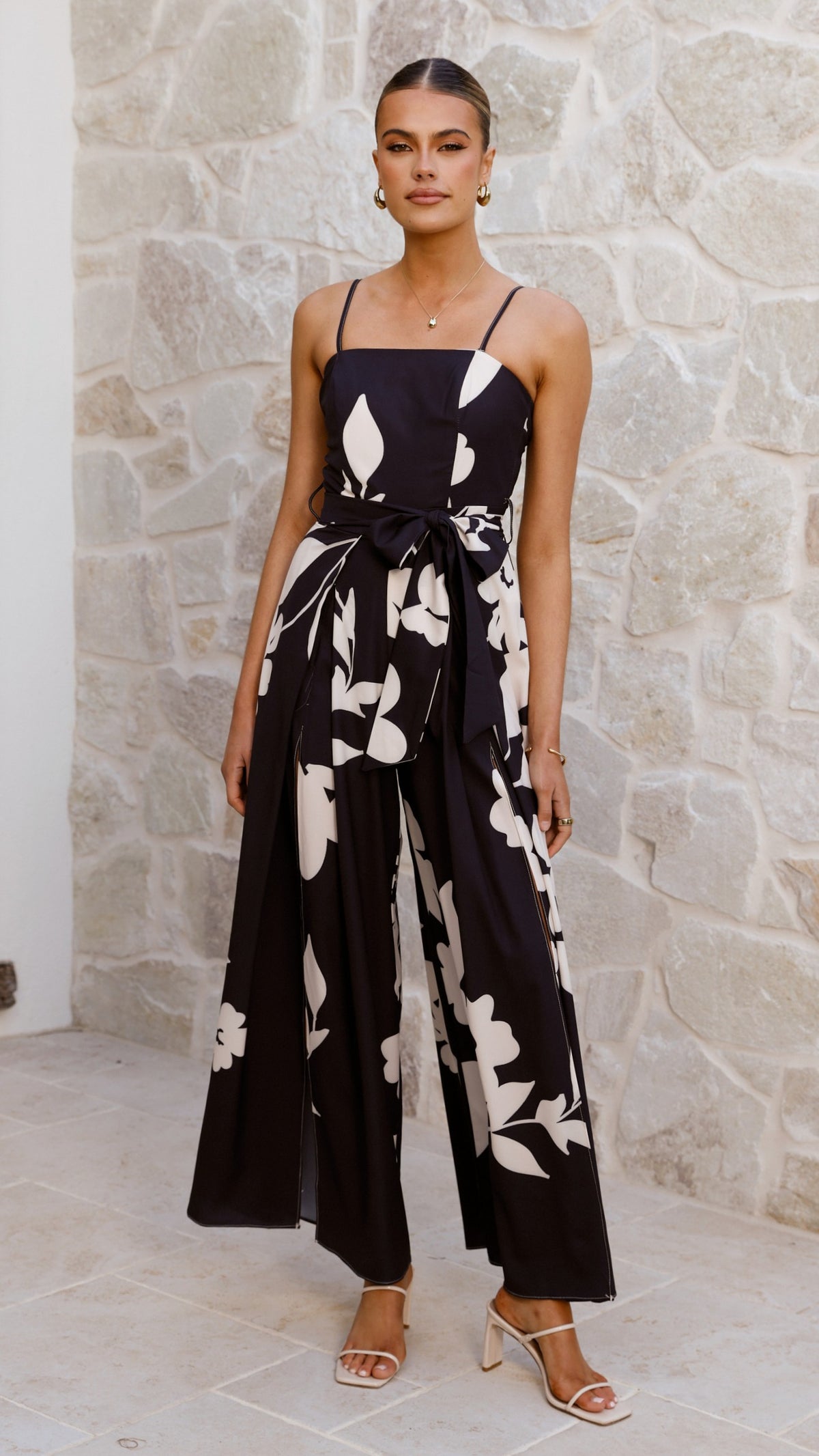 Carson Front Split Strapless Jumpsuit - Black Floral - Billy J