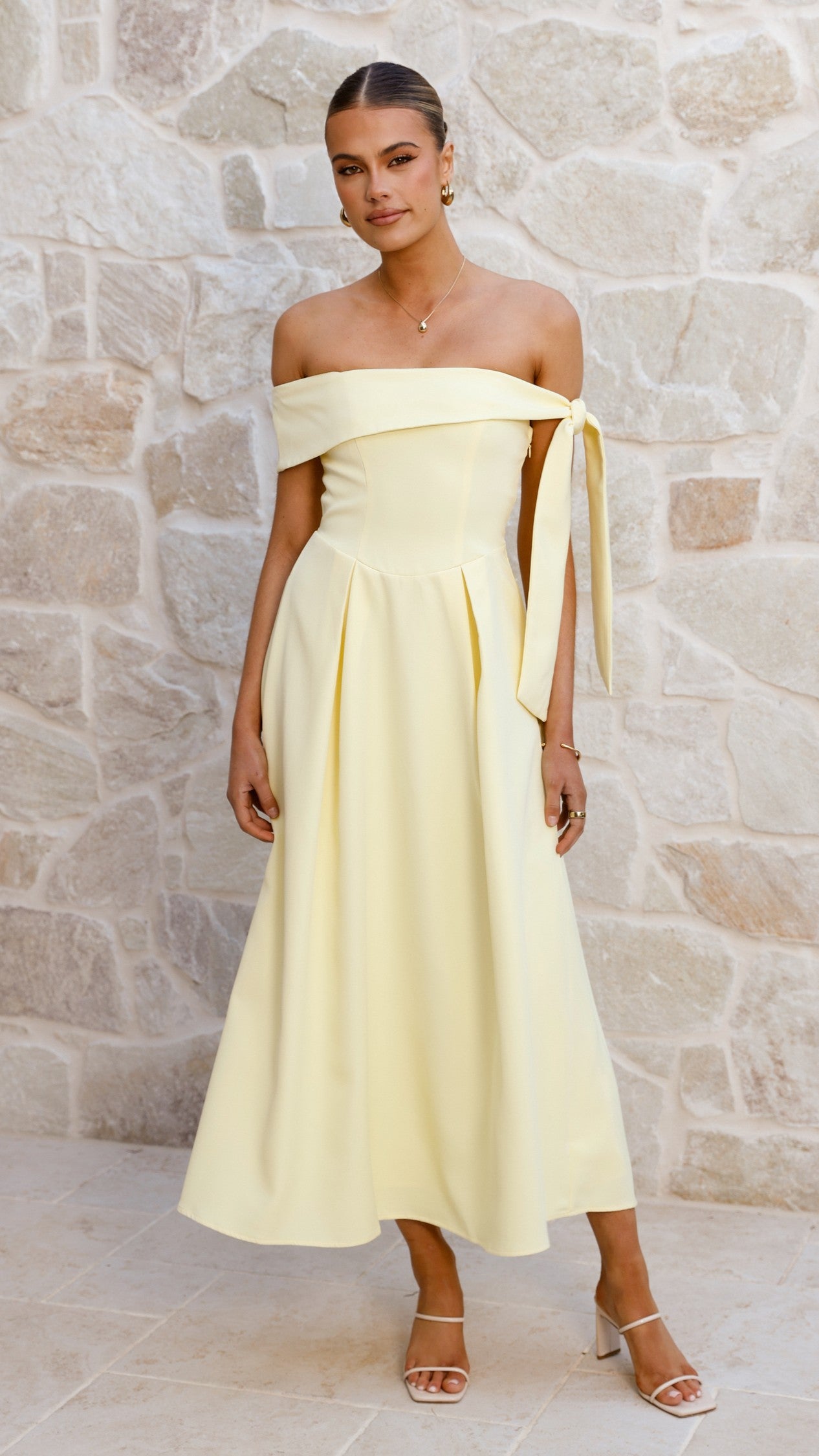 Bentley Off Shoulder Midi Dress - Lemon - Billy J