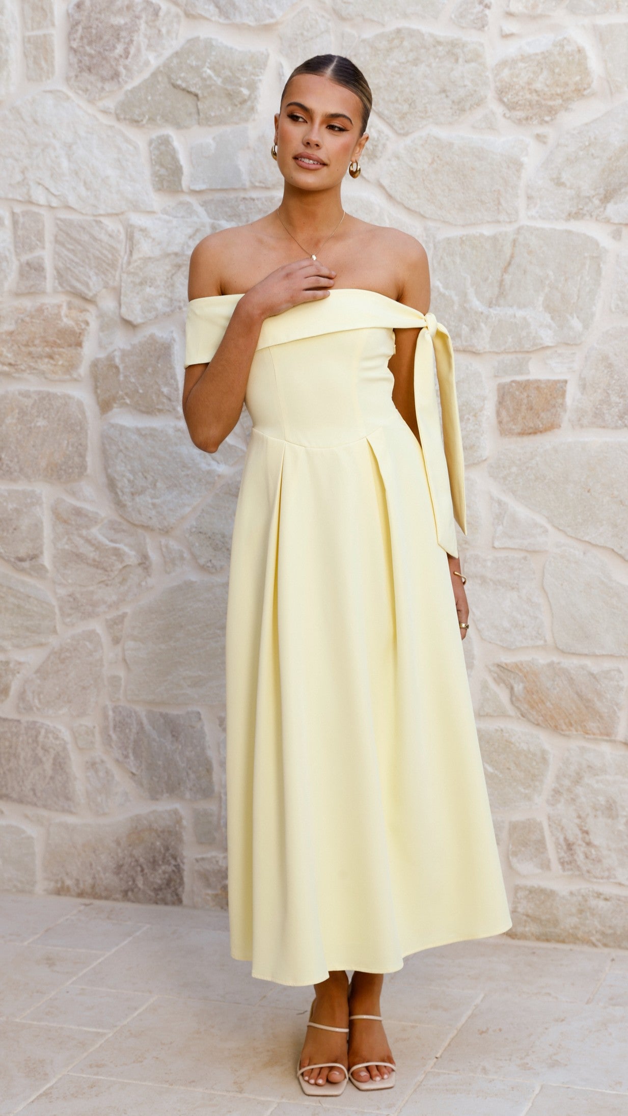 Bentley Off Shoulder Midi Dress - Lemon - Billy J