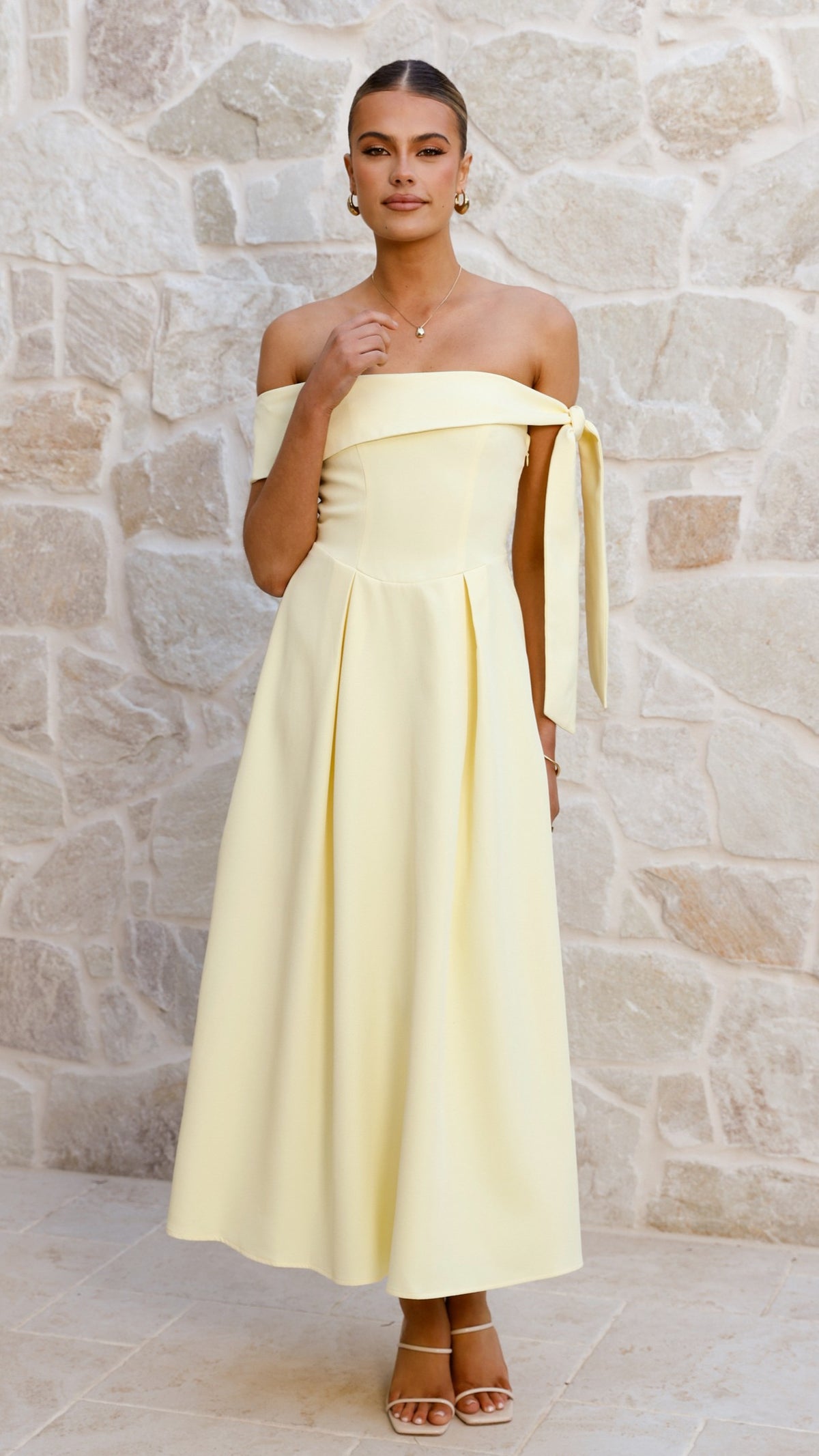 Bentley Off Shoulder Midi Dress - Lemon - Billy J