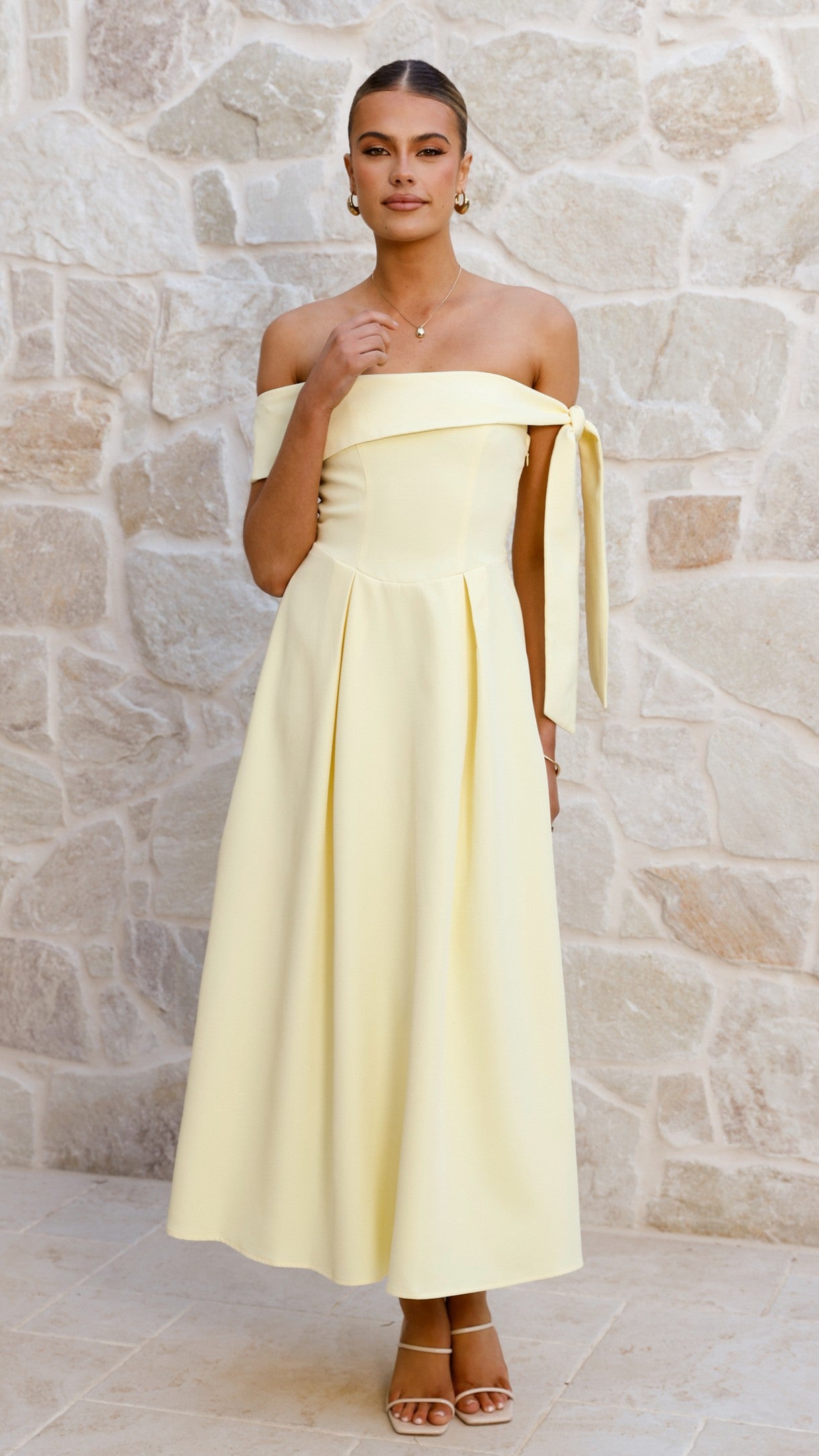 Bentley Off Shoulder Midi Dress - Lemon - Billy J