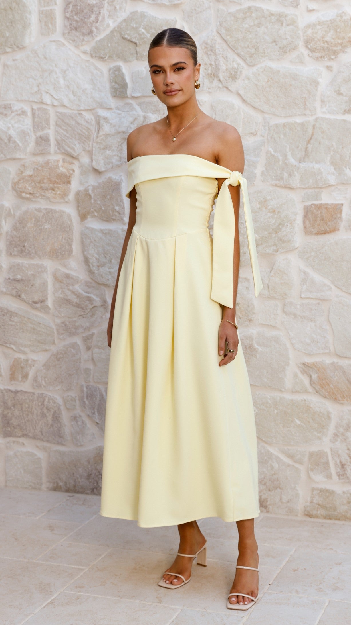 Bentley Off Shoulder Midi Dress - Lemon - Billy J