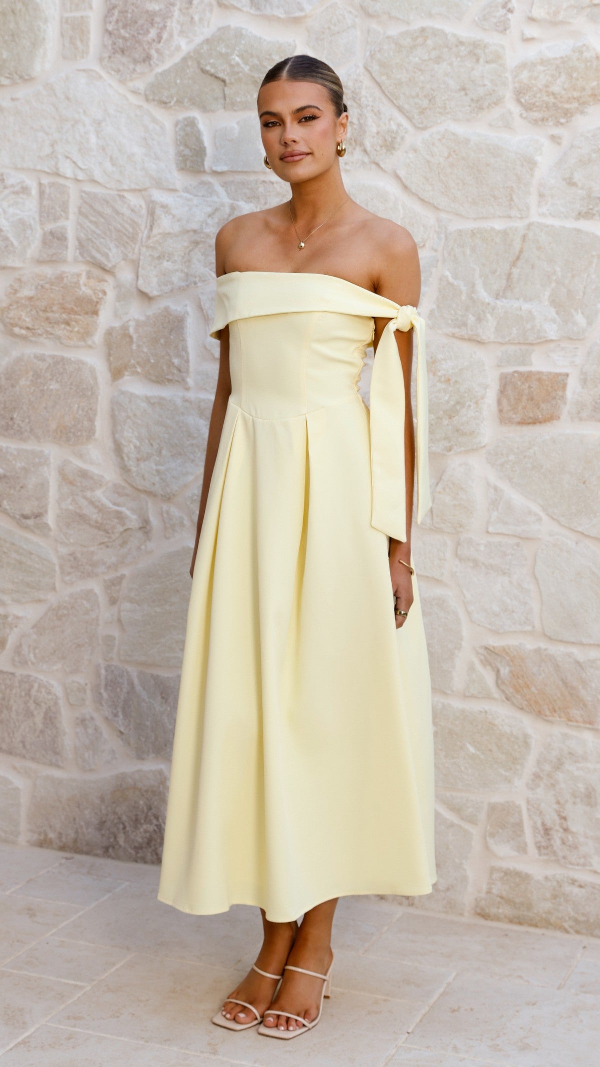 Bentley Off Shoulder Midi Dress - Lemon - Billy J