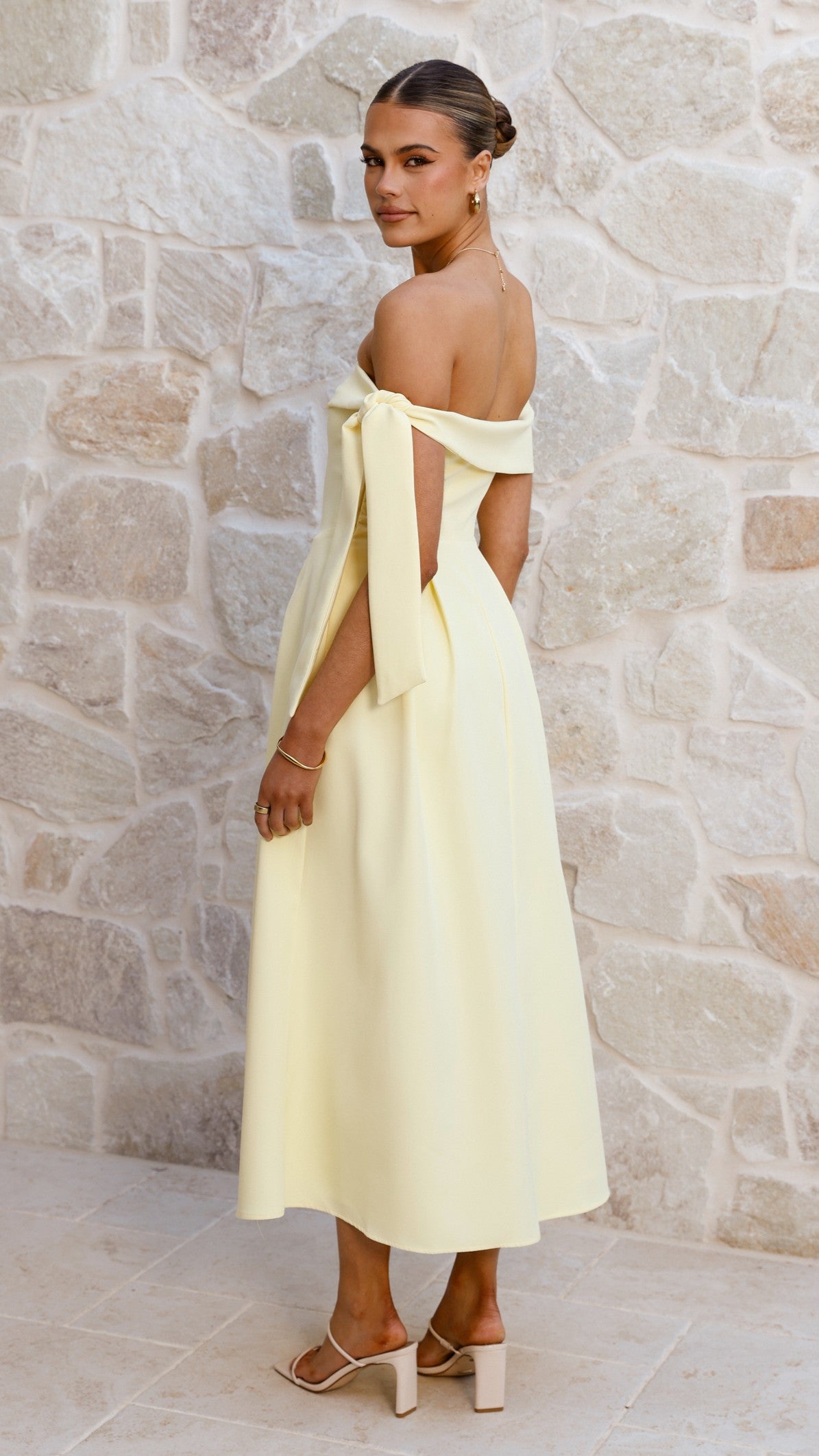 Bentley Off Shoulder Midi Dress - Lemon - Billy J