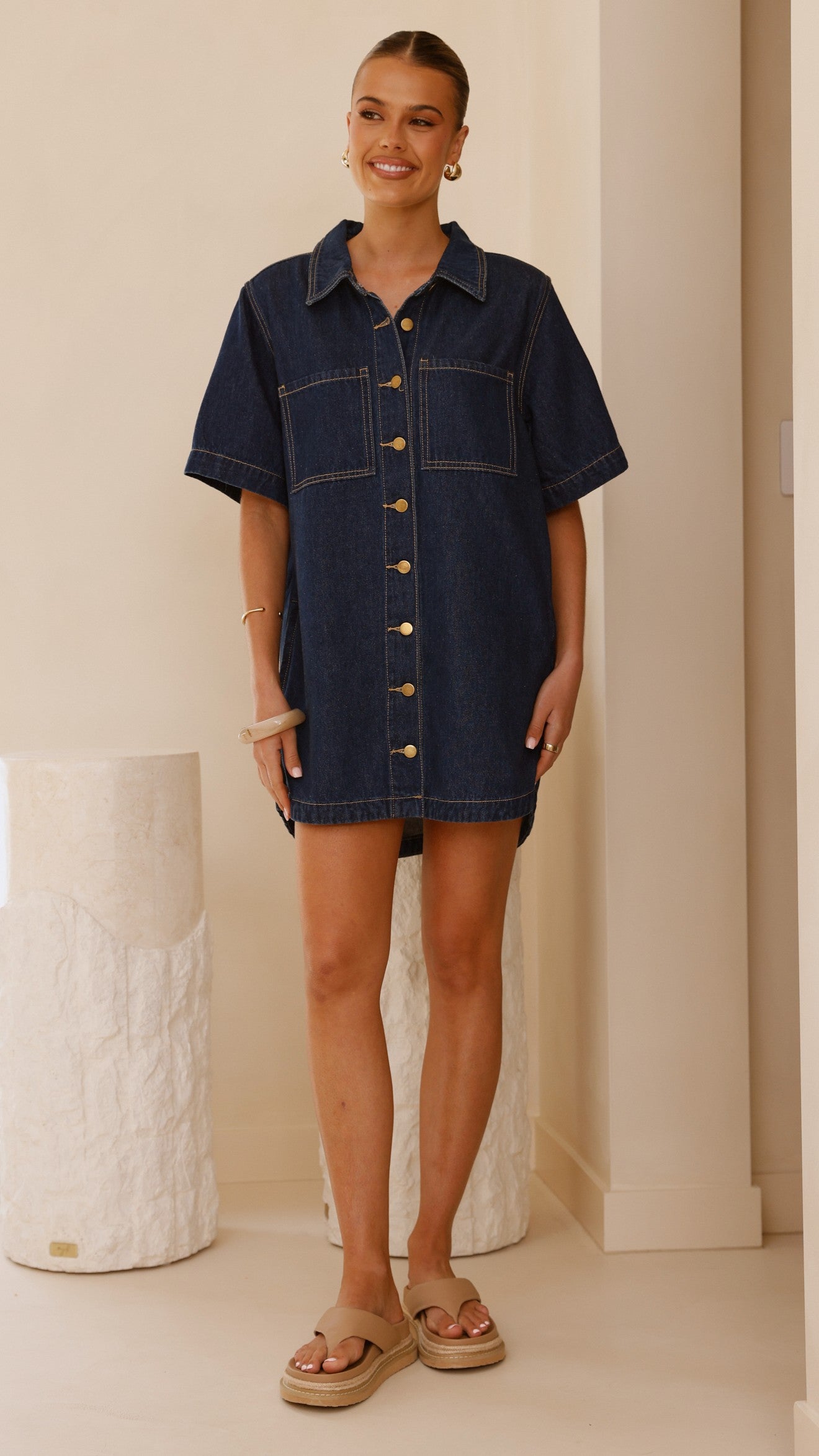 Rayna Denim Mini Dress - Indigo - Billy J