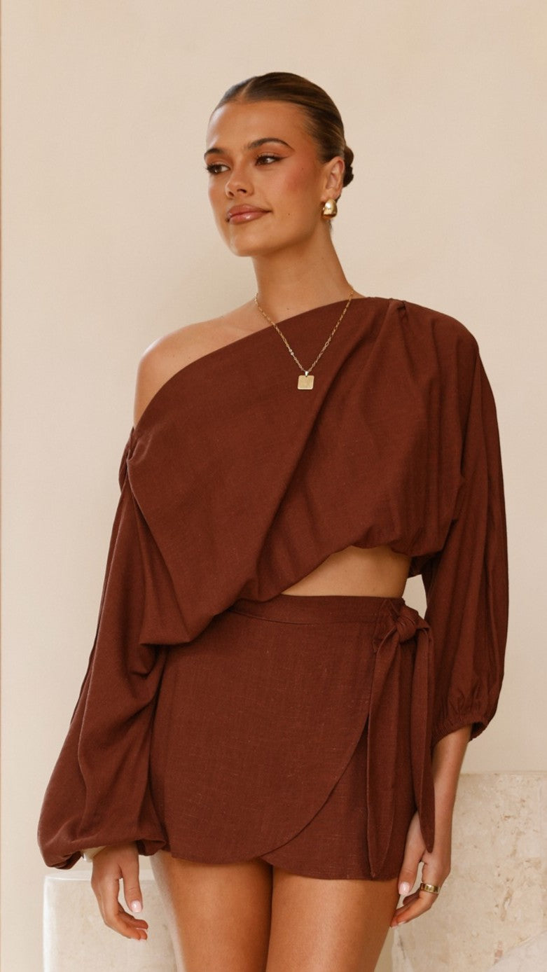 Katara Off Shoulder Top - Chocolate - Billy J