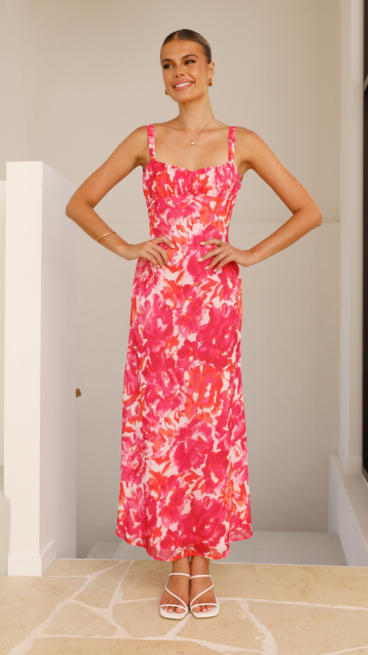 Margo Midi Dress - Pink/Red Floral - Billy J