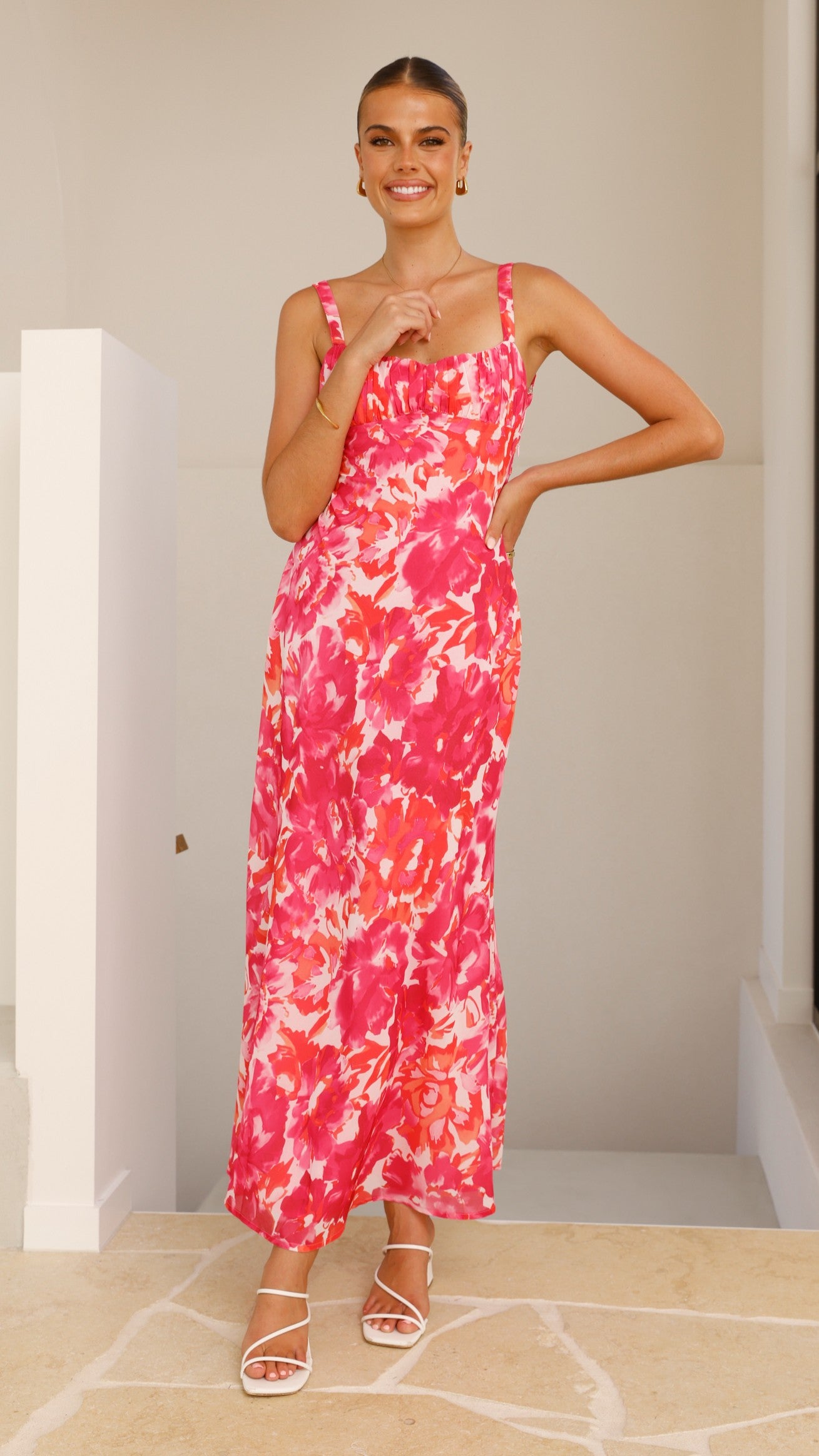 Margo Midi Dress - Pink/Red Floral - Billy J