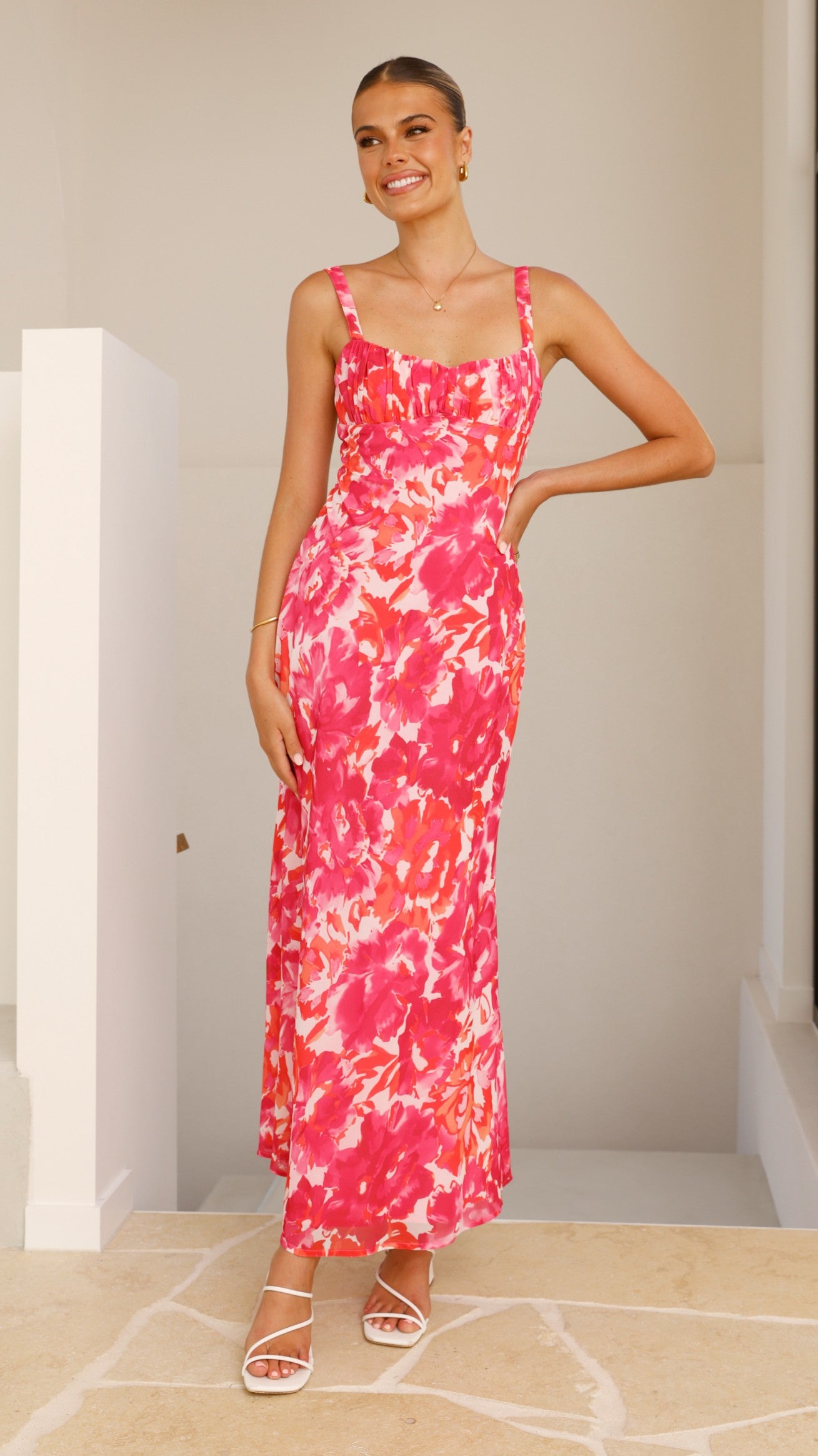 Margo Midi Dress - Pink/Red Floral - Billy J