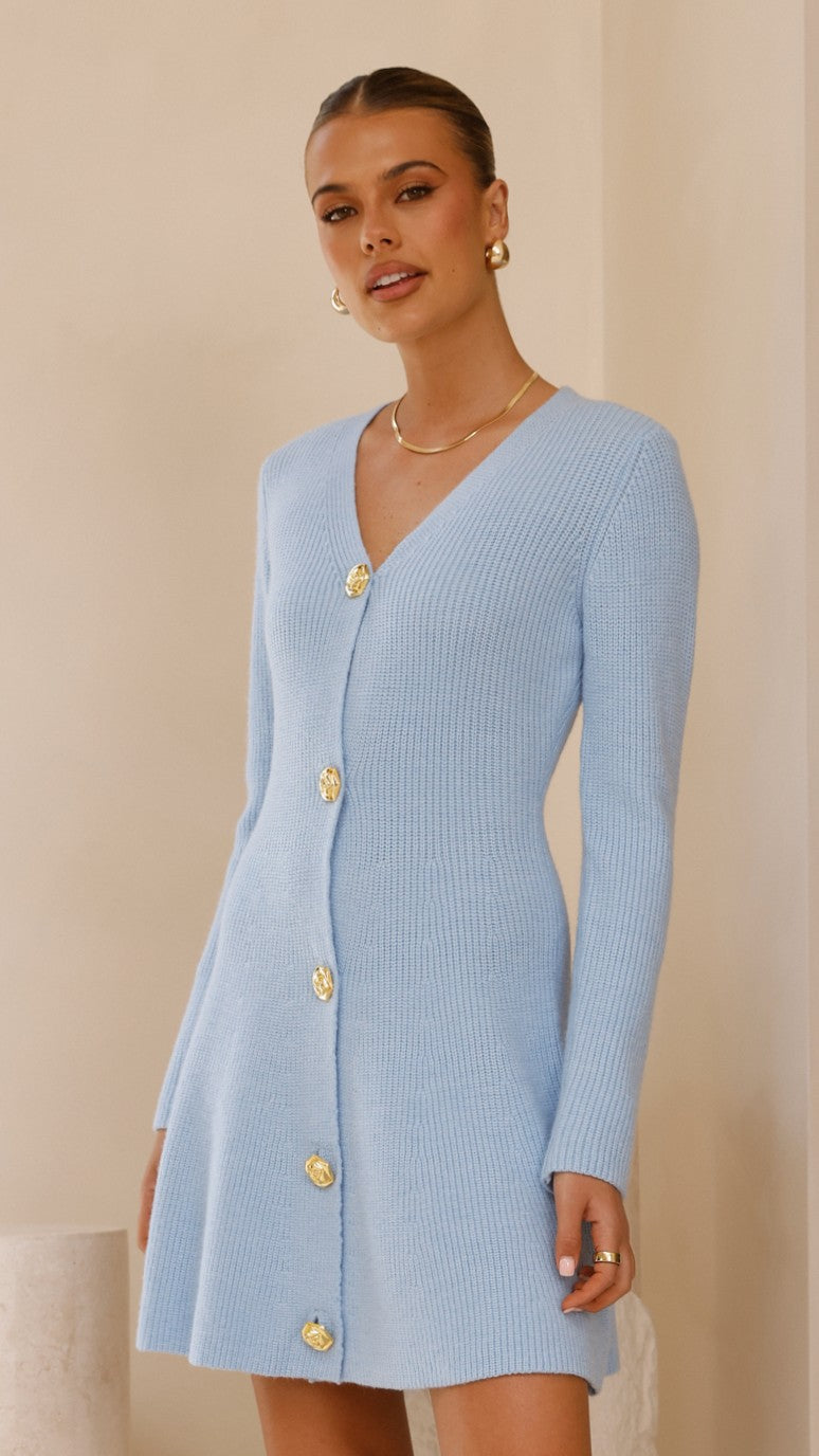 Catarina Long Sleeve Mini Dress - Blue - Billy J