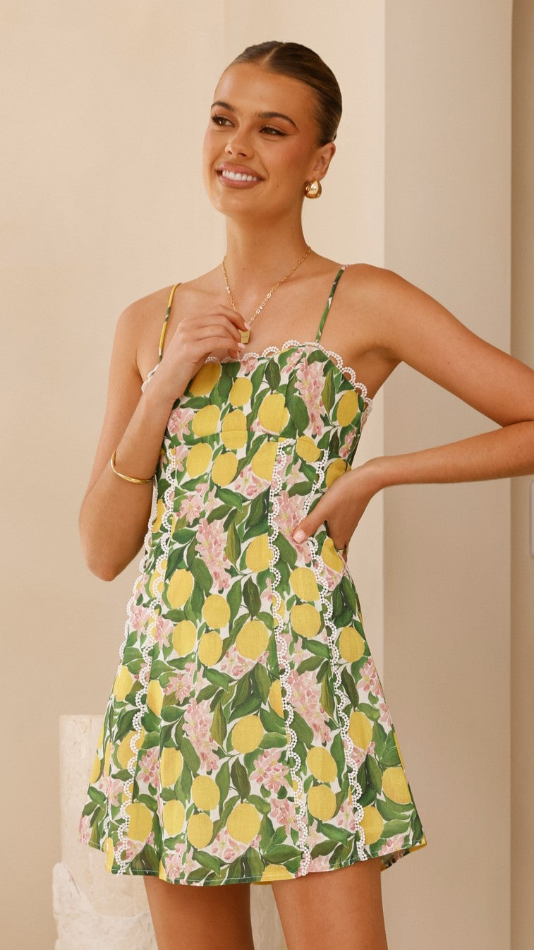 Cartia Mini Dress - Lemon Print - Billy J