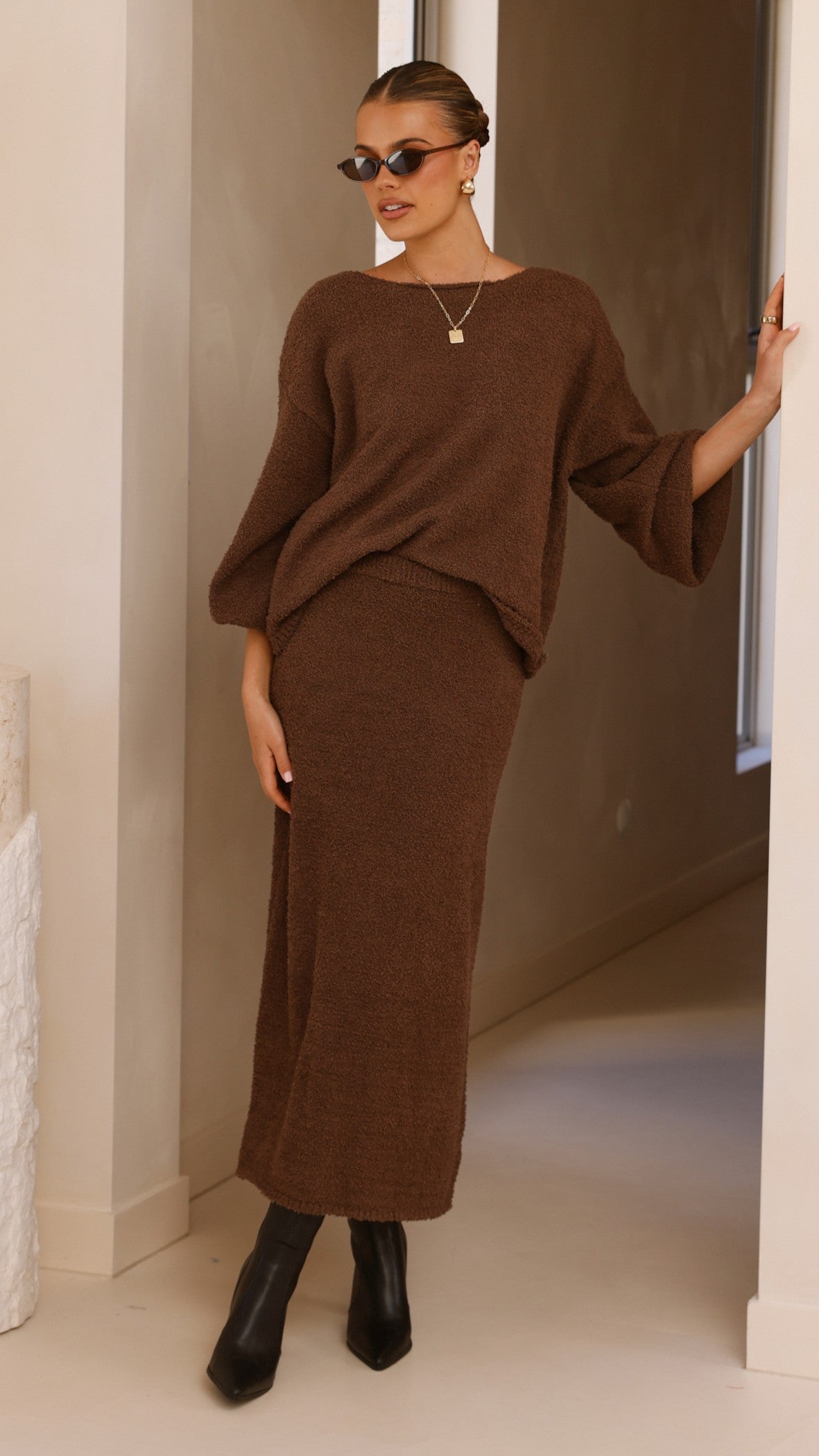 Cohen Knit Midi Skirt - Chocolate - Billy J