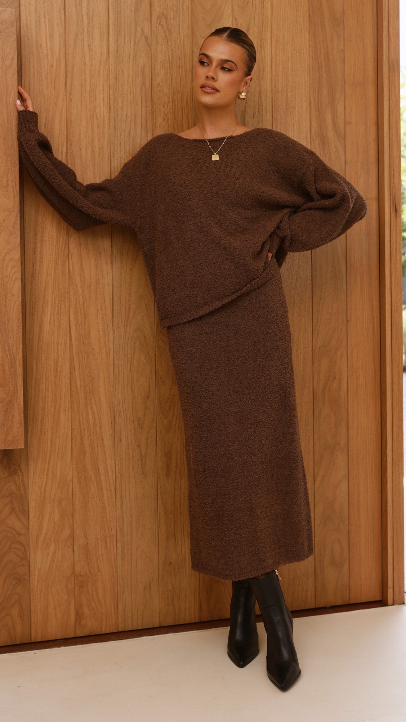 Cohen Knit Midi Skirt - Chocolate - Billy J