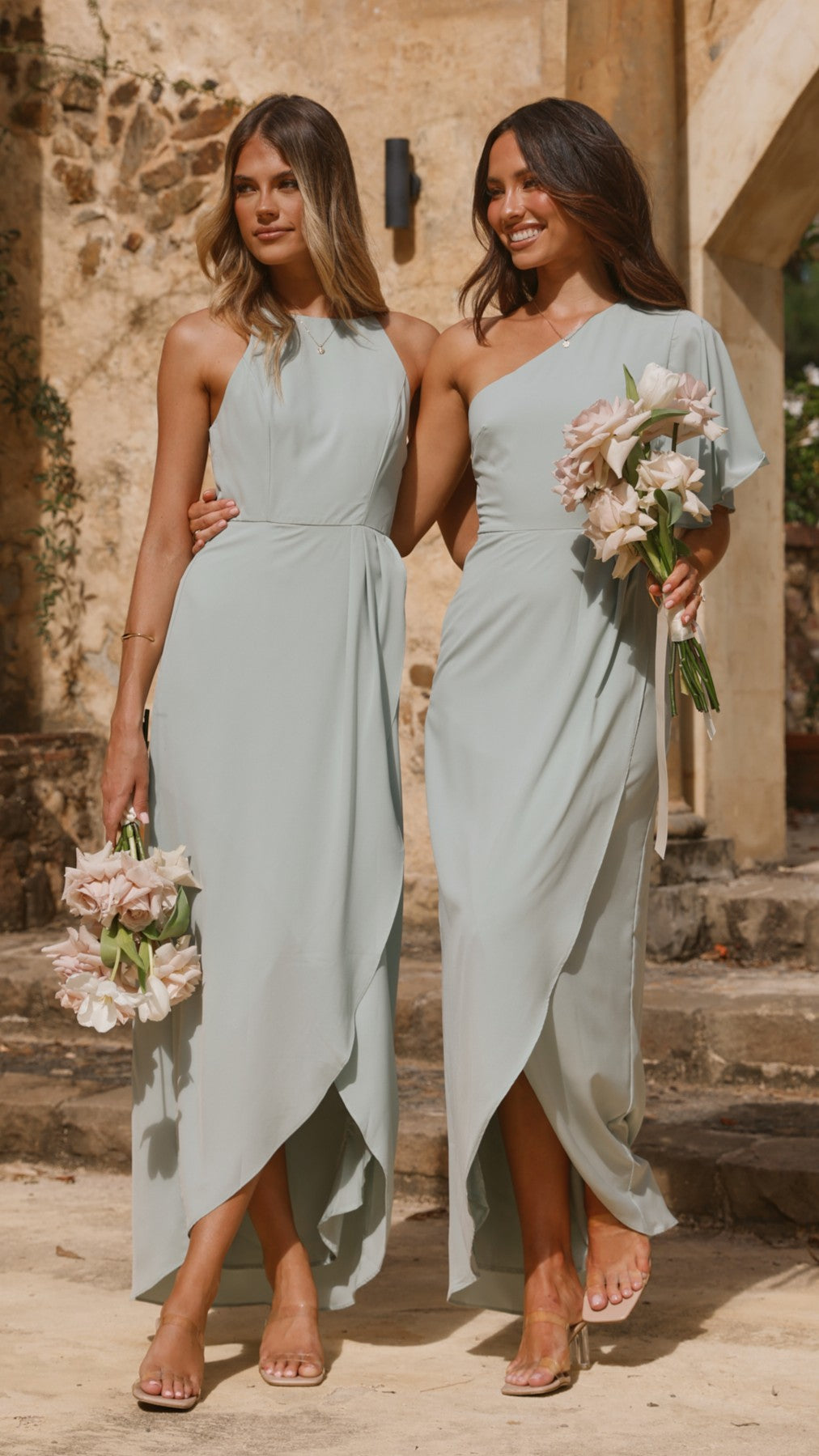 Emma One Sleeve Maxi Dress - Sage - Billy J