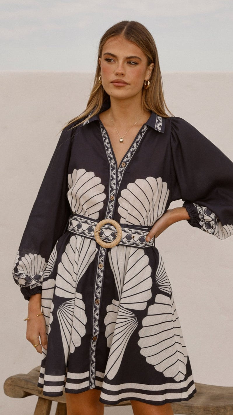 Mariel Long Sleeve Mini Dress - Black - Billy J