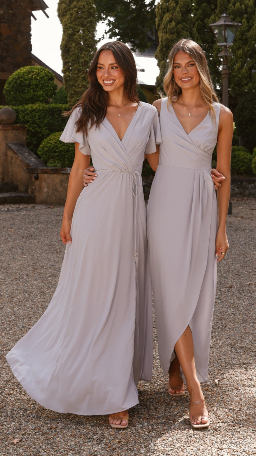 Pamela V Neck Maxi Dress - Silver - Billy J